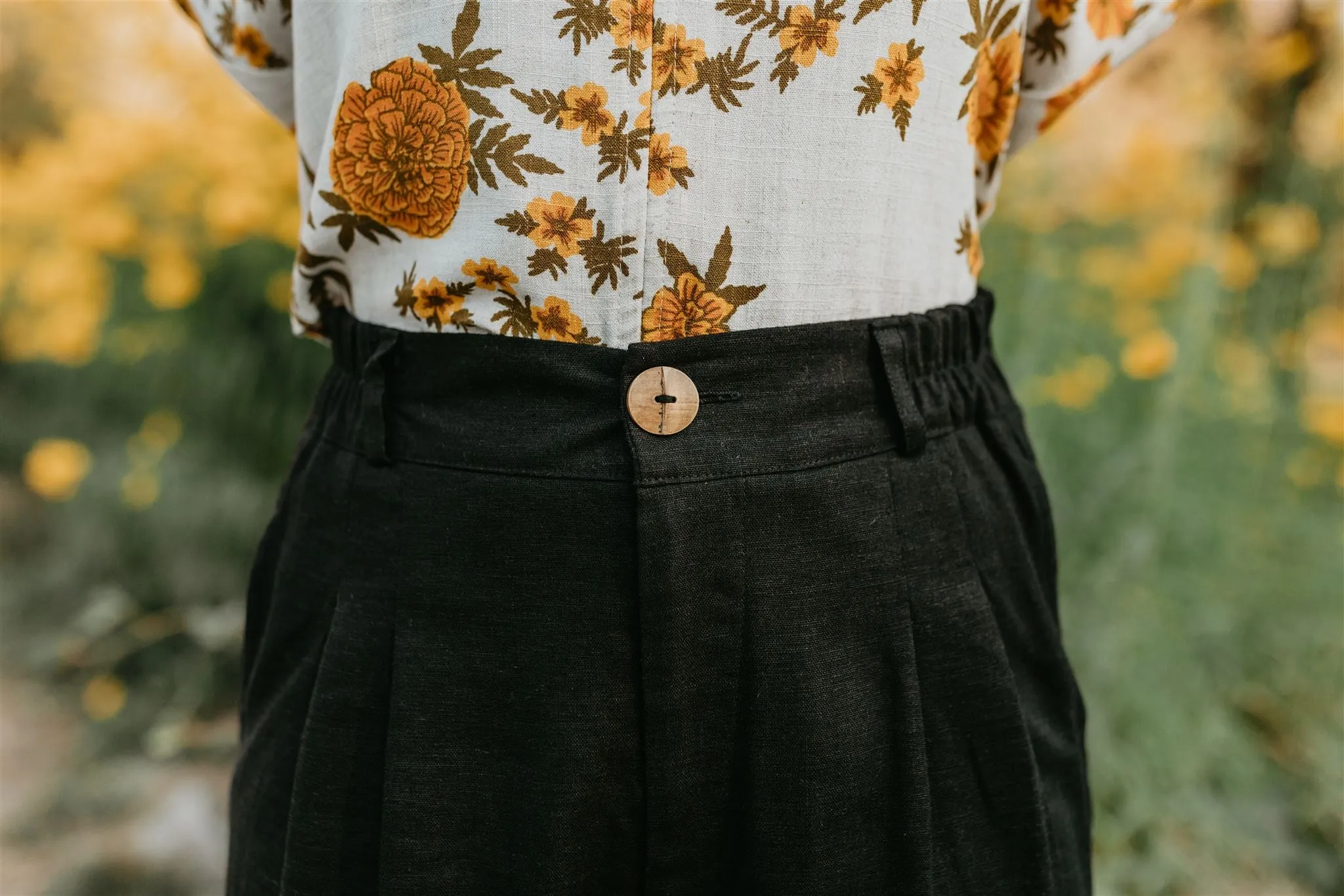 Easy Care Fabric Reinforced Knees Perfect Pant in Black Linen