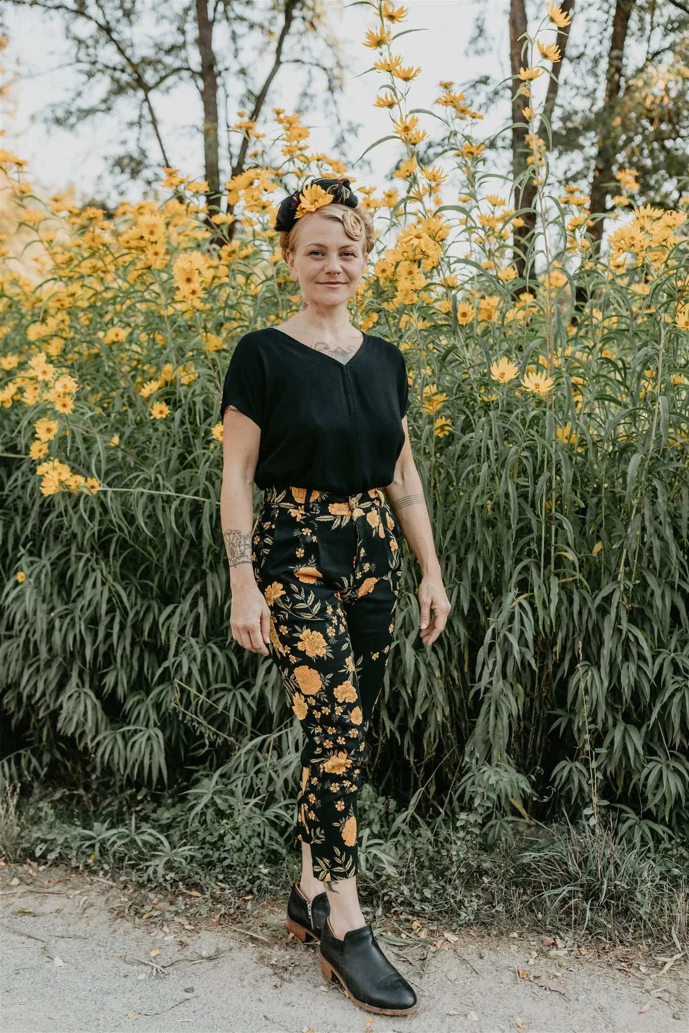 Corduroy texture Soft Touch Material Perfect Pant in Black Marigold