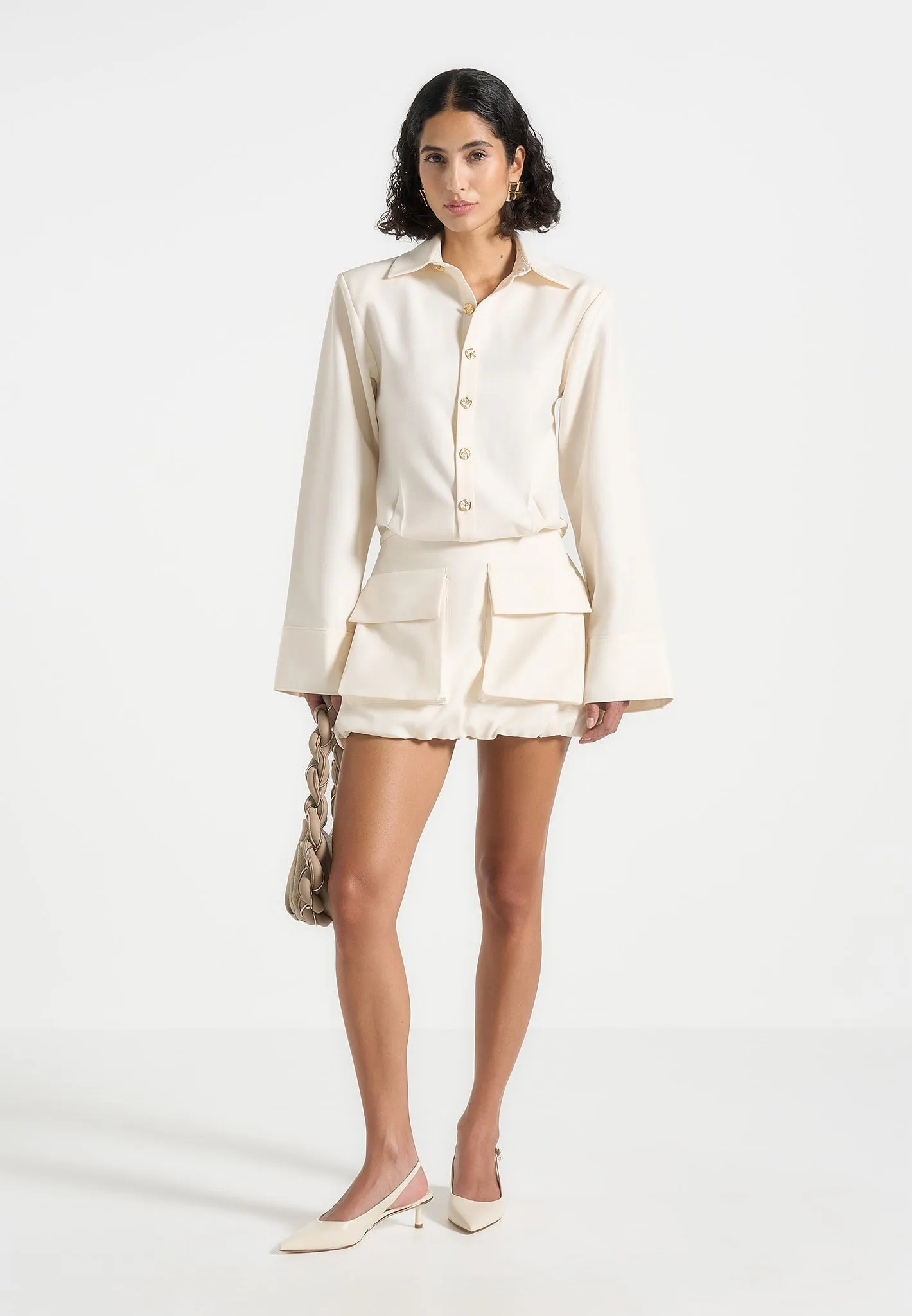 Laure - Cargo Shirt Mini Dress - Cream Fit for All Seasons