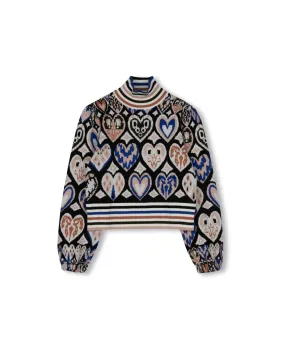 Drop Needle Detailing Heart Print Sweater
