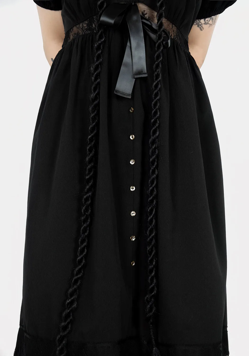 Office Mood Mortuary Lace Button Up Midi Dress