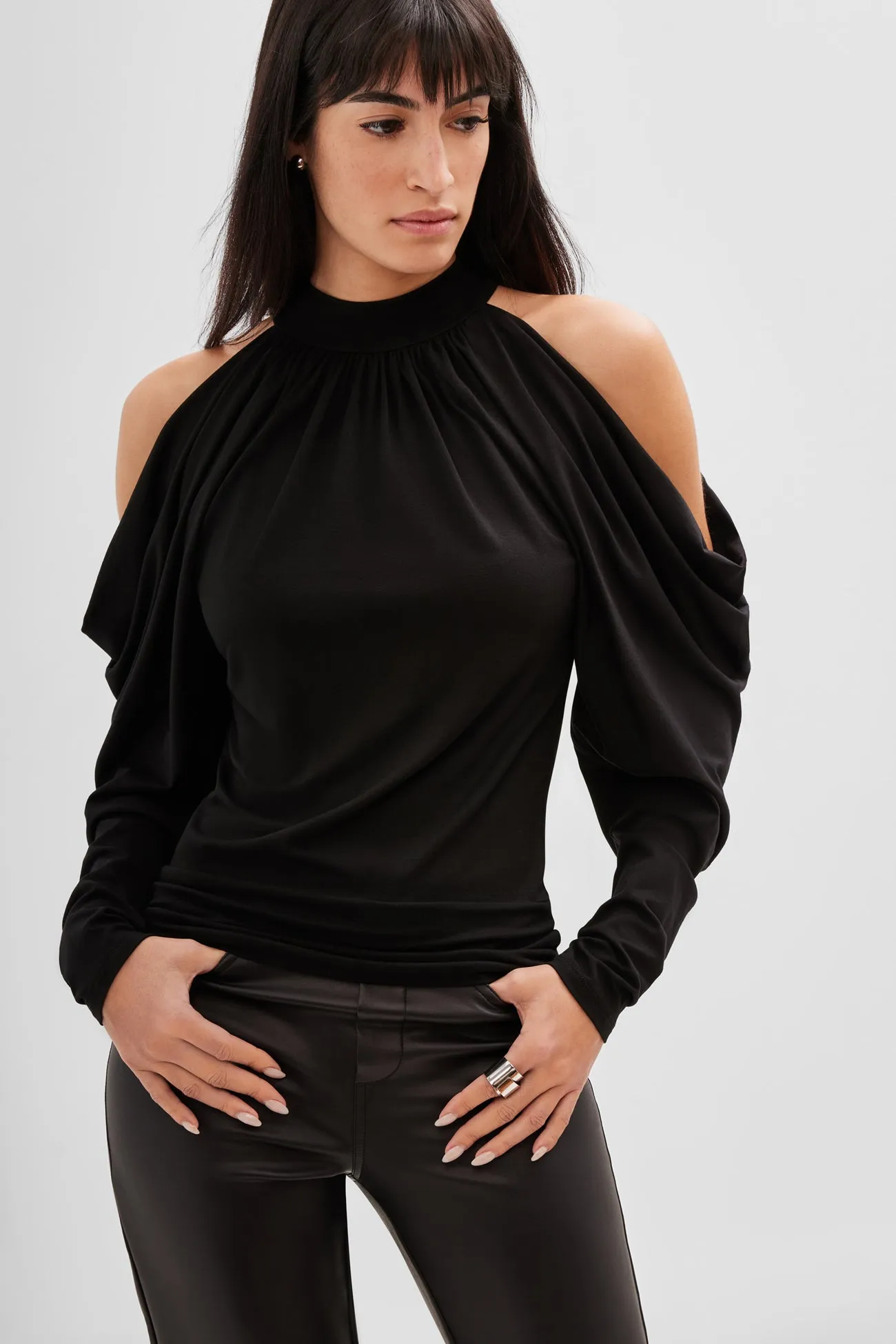 Perry Cold Shoulder Top Double Stitched Seams