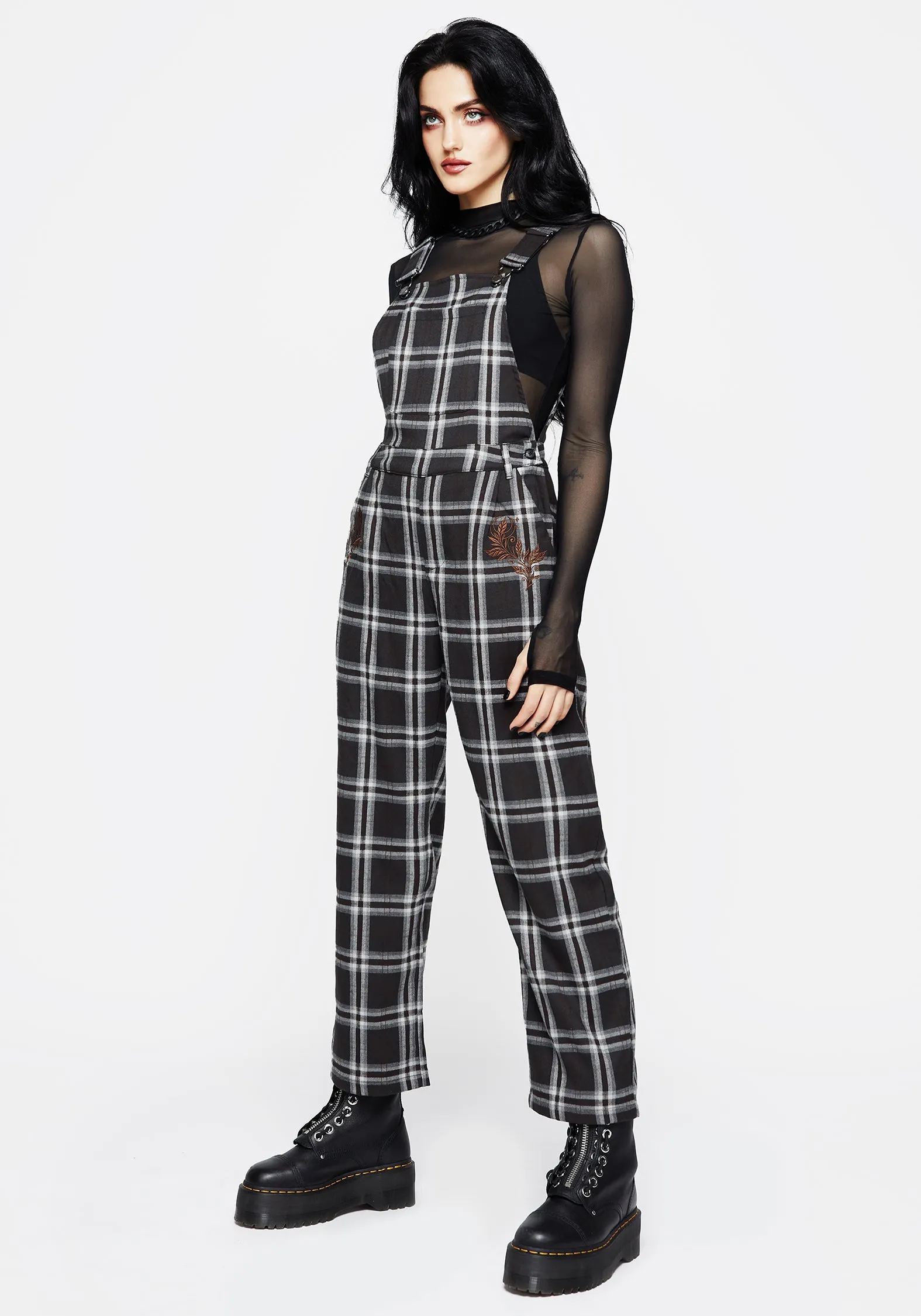 Effortless Feel Persimmon Embroidered Check Dungarees