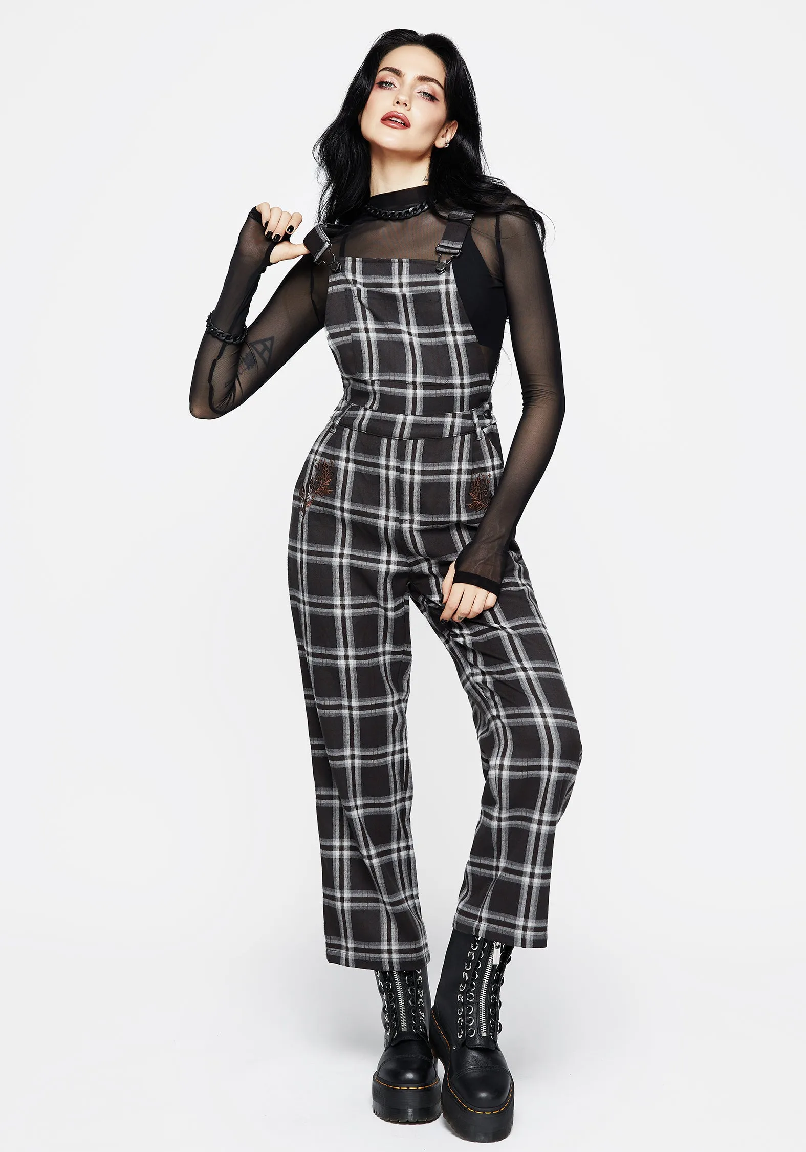 Persimmon Embroidered Check Dungarees Contemporary Design