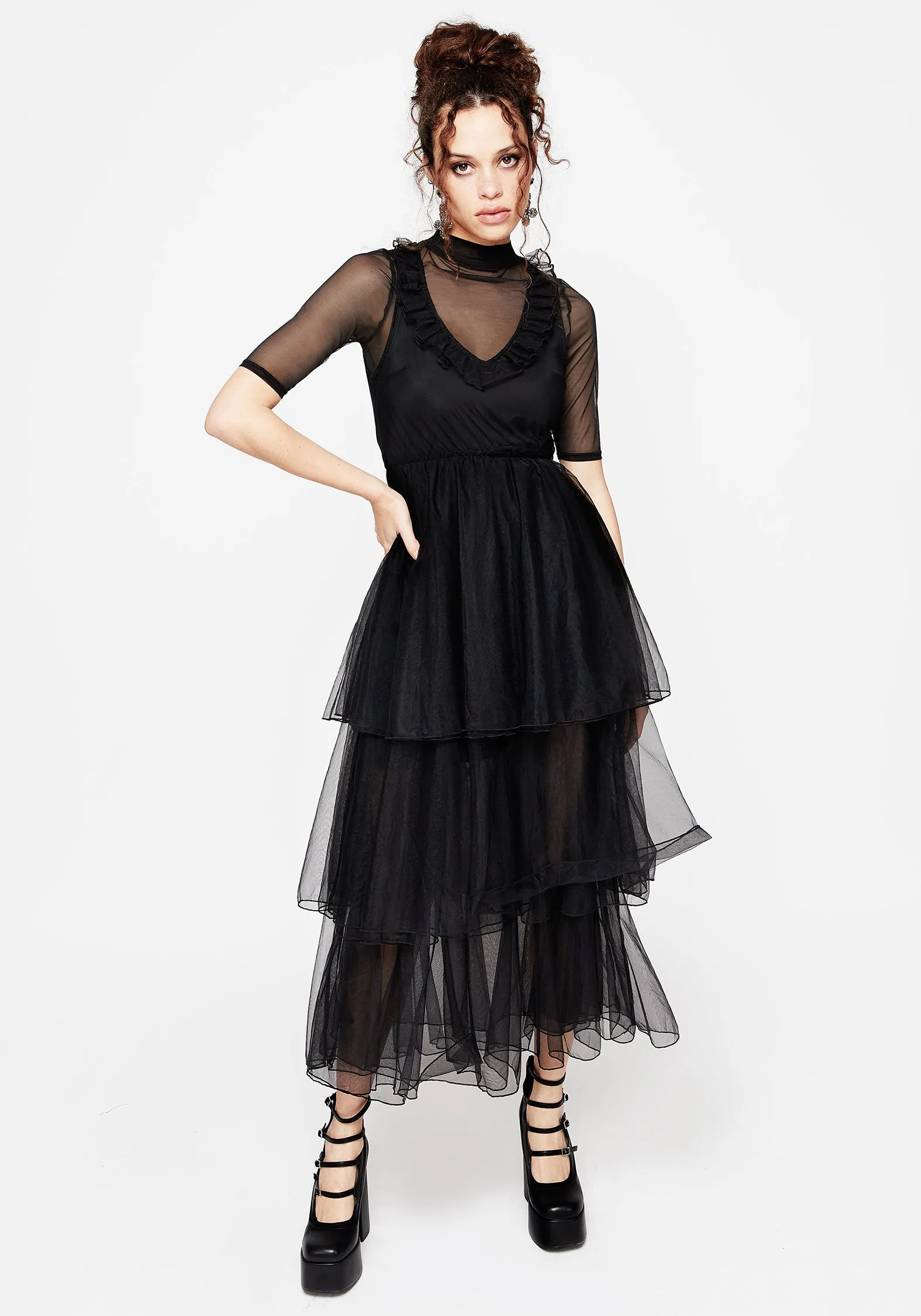 High-waisted evening piece Opus Layered Tulle Apron Maxi Dress