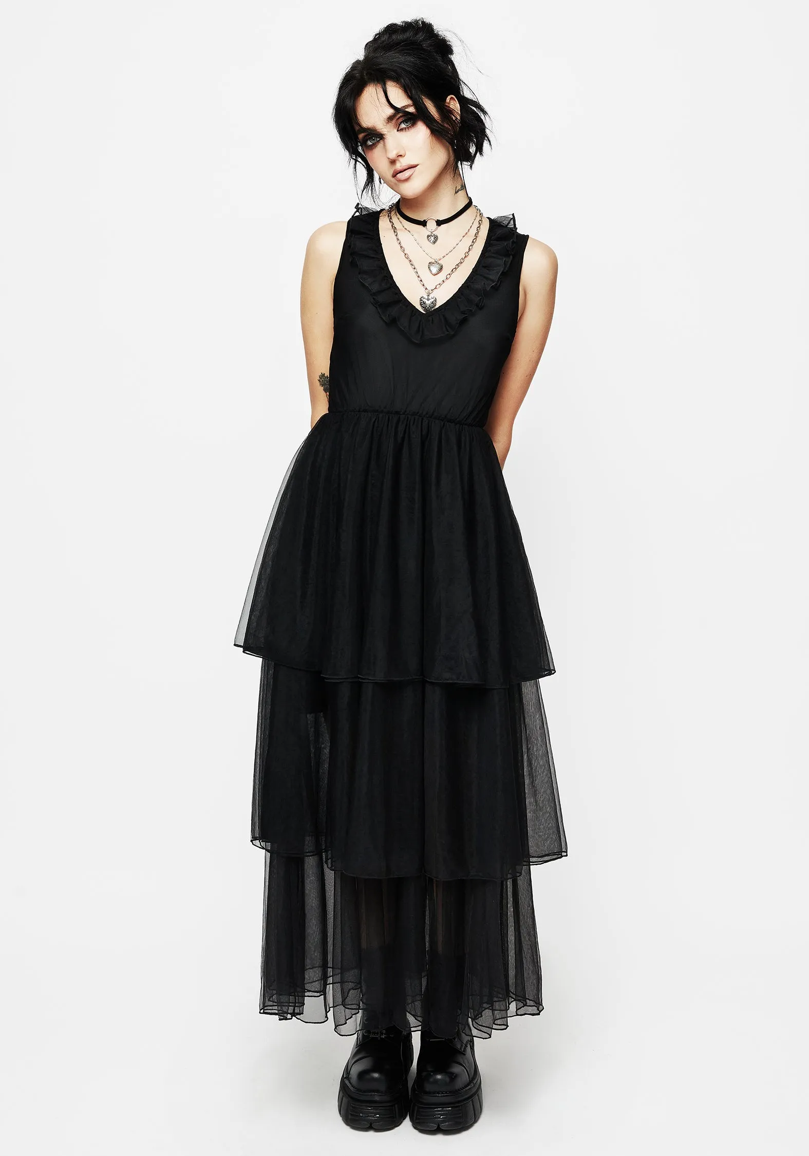 Euro Ease Lace Soft Opus Layered Tulle Apron Maxi Dress