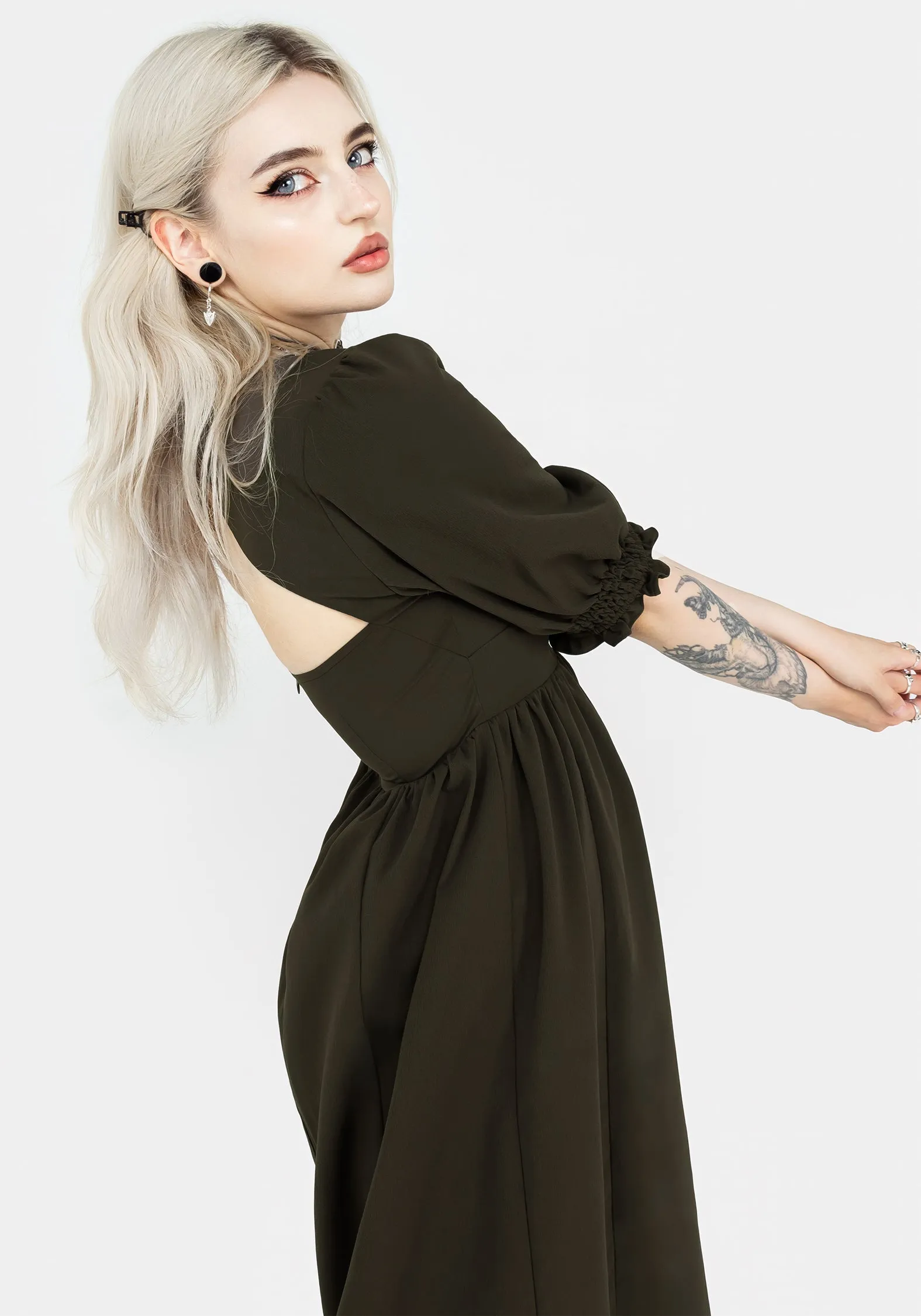 Divination Textured Midi Dress - Green Breathable fabric