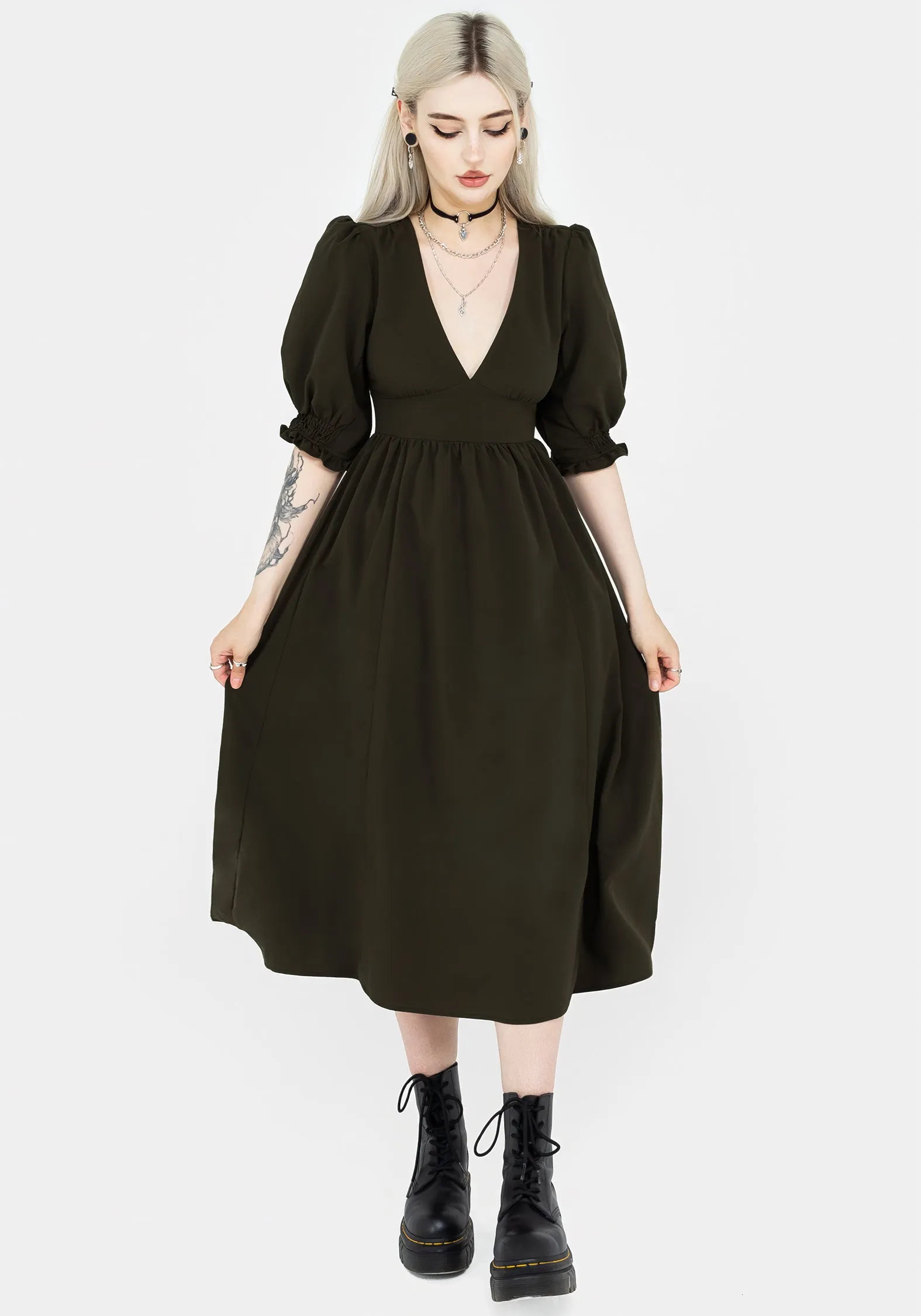 Divination Textured Midi Dress - Green Soft Composition