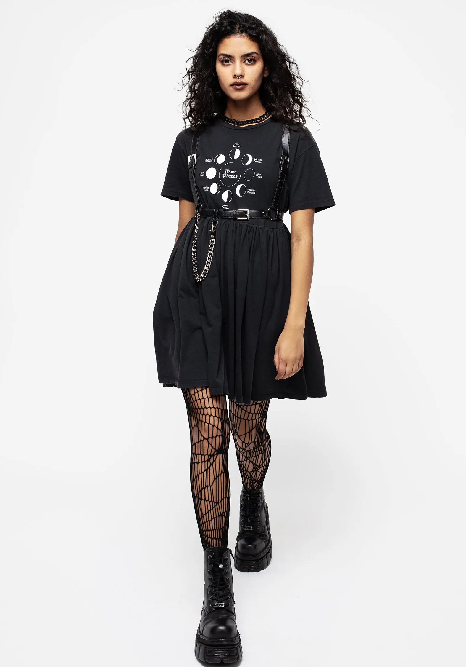 Stylish Layer Phase Graphic Print Mini Skater Dress