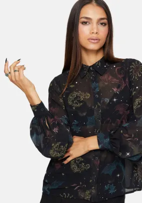 Garment Washed Finish ShockAbsorbing Phoenix Dragon Chiffon Blouse