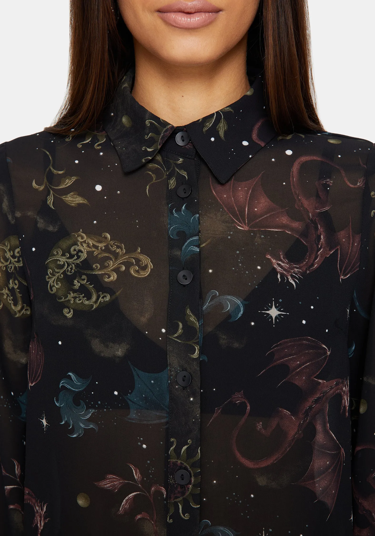 Party Ready Phoenix Dragon Chiffon Blouse