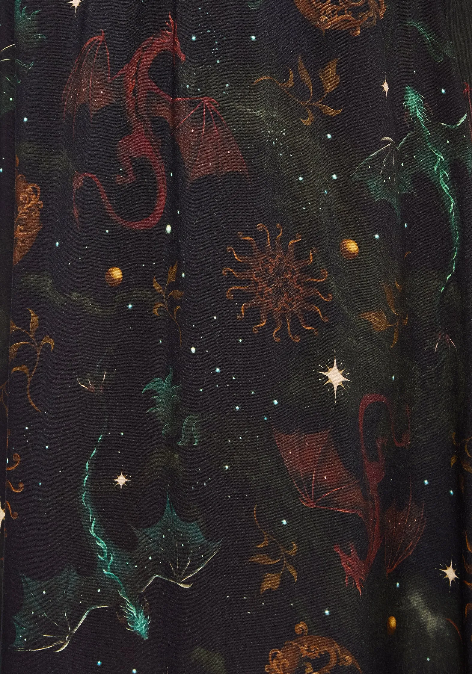 Simple Styling Department Store Style Phoenix Dragon Printed Pleated Midi Skirt