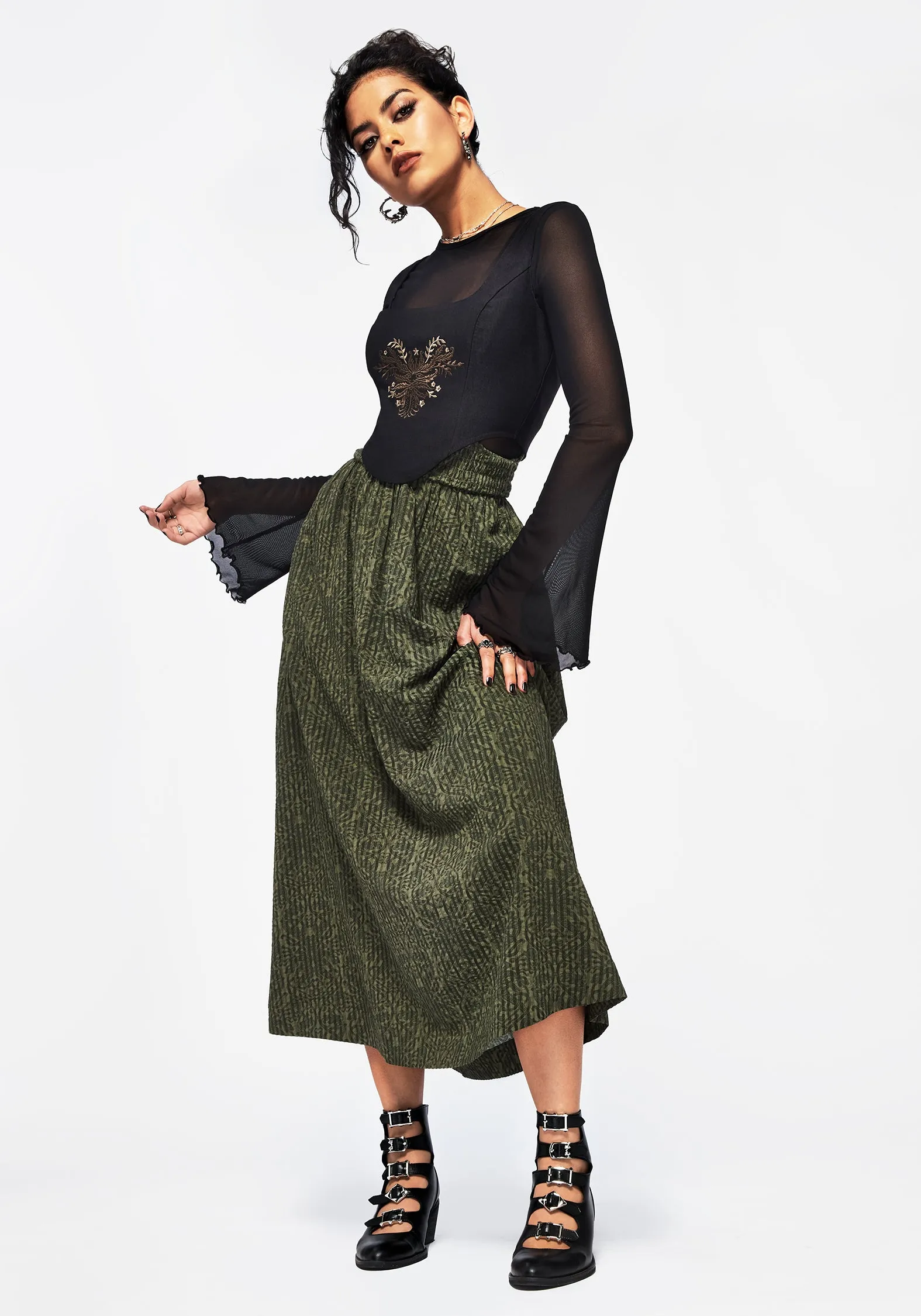 Francesca Dragon Printed Midaxi Skirt Chic Mood Durable Stitching