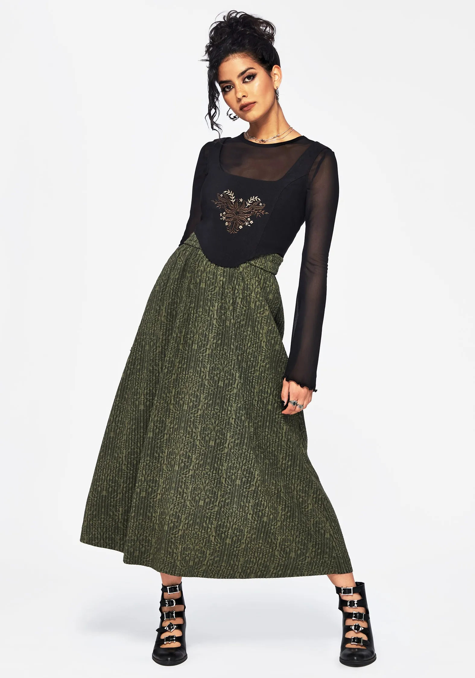 Fresh Detail Stylish Finish Francesca Dragon Printed Midaxi Skirt