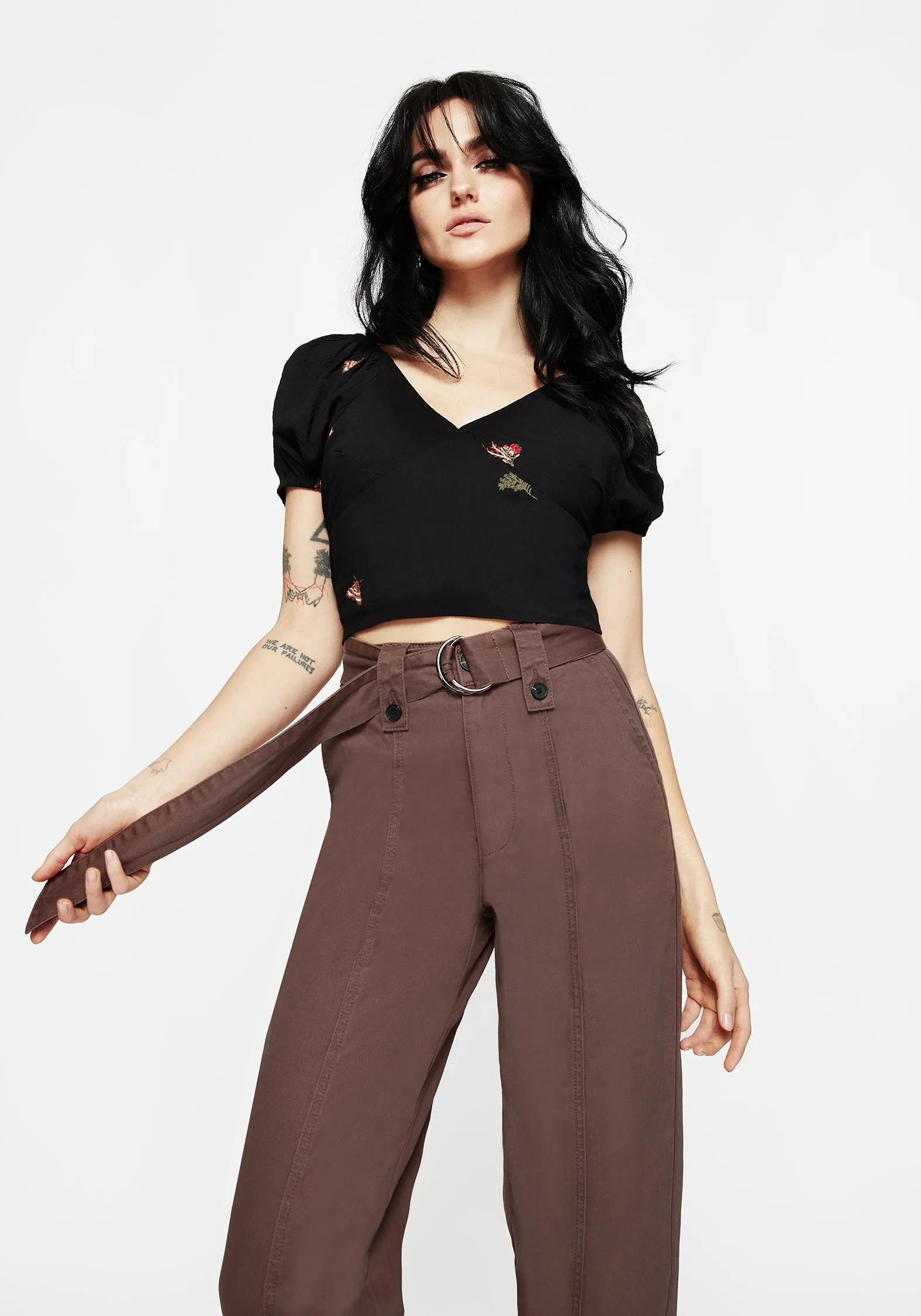 Pinhead Belted Balloon Leg Trousers - Brown Casual Moments Modern Design