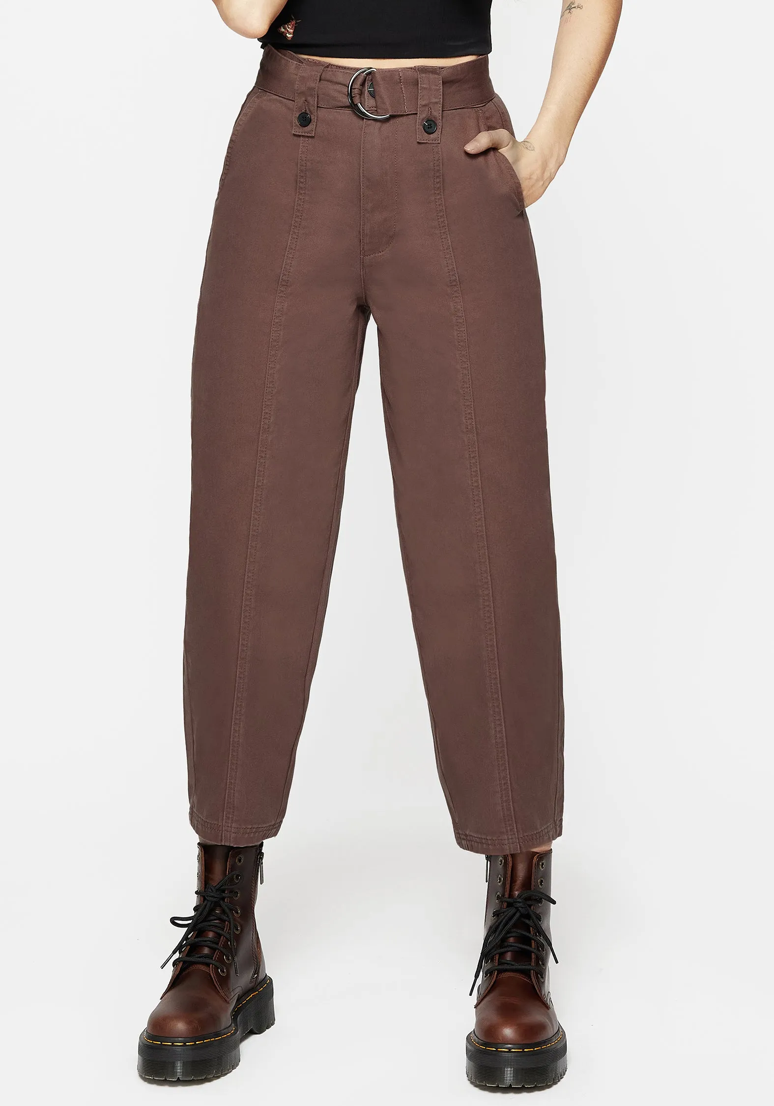 Pinhead Belted Balloon Leg Trousers - Brown Tailored Cut