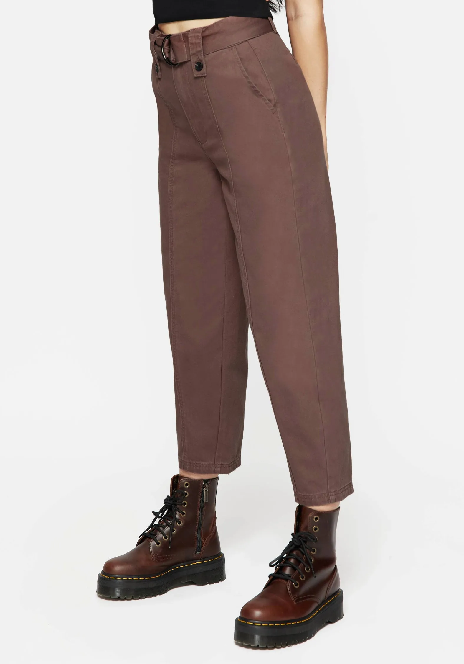 Pinhead Belted Balloon Leg Trousers - Brown Striped Pattern Casual Vibes