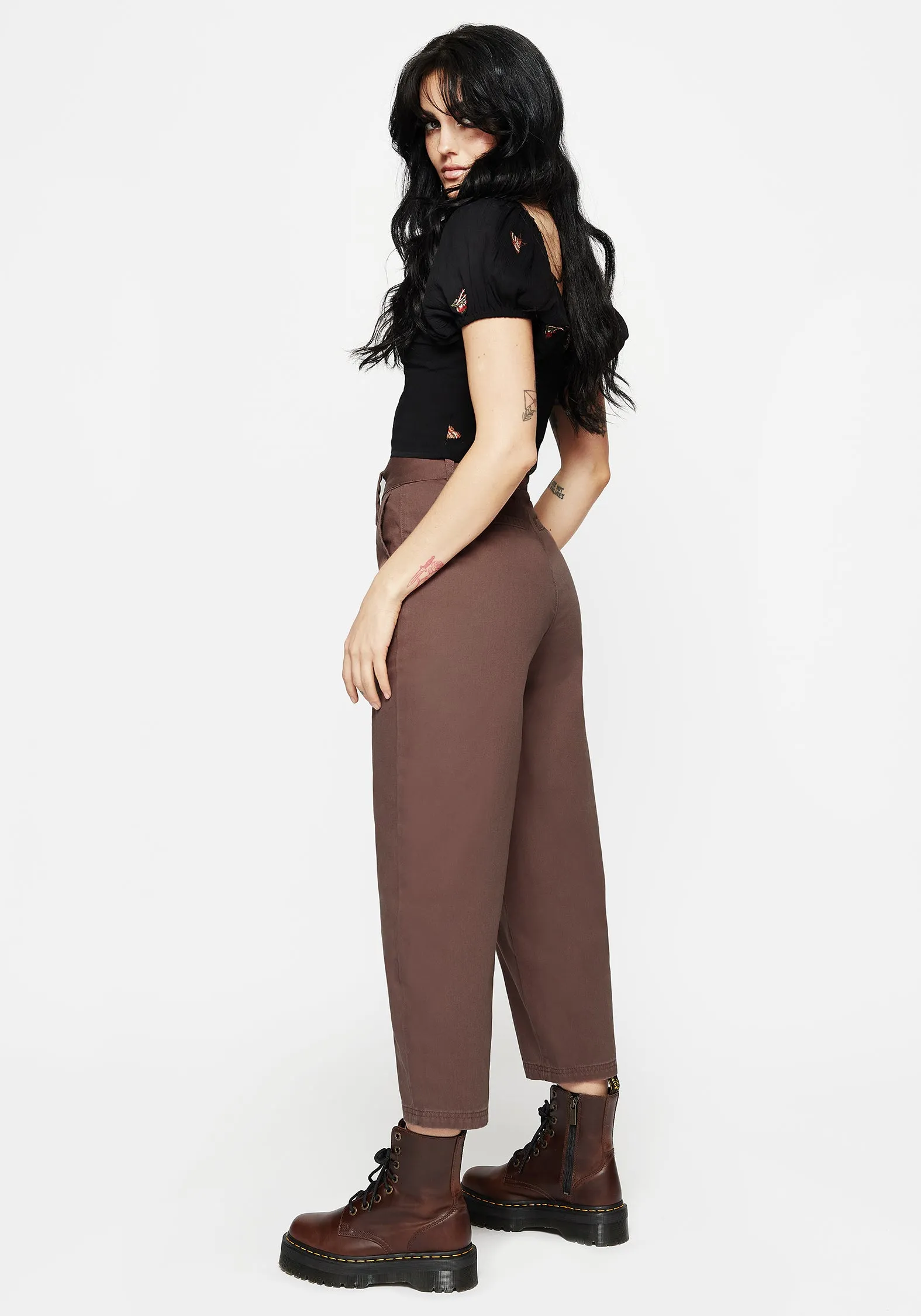 Pinhead Belted Balloon Leg Trousers - Brown Slip Resistant Waist Fresh Style