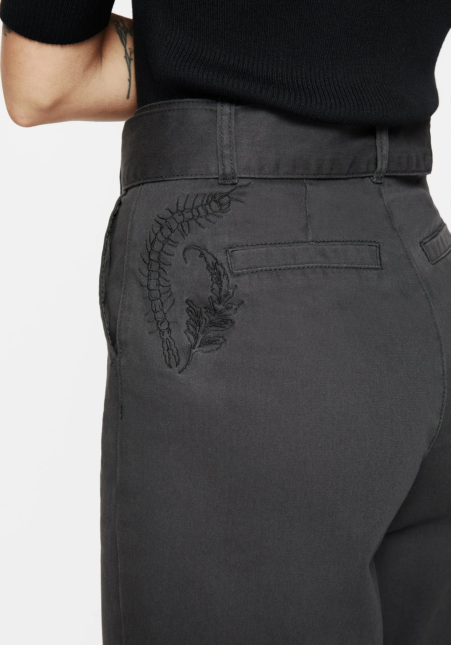 Pinhead Embroidered Belted Balloon Leg Trousers Durable Twill SecureZipperClosures