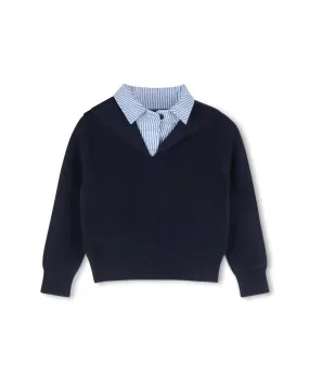 Pinstriped Collared Sweater Heathered Effect