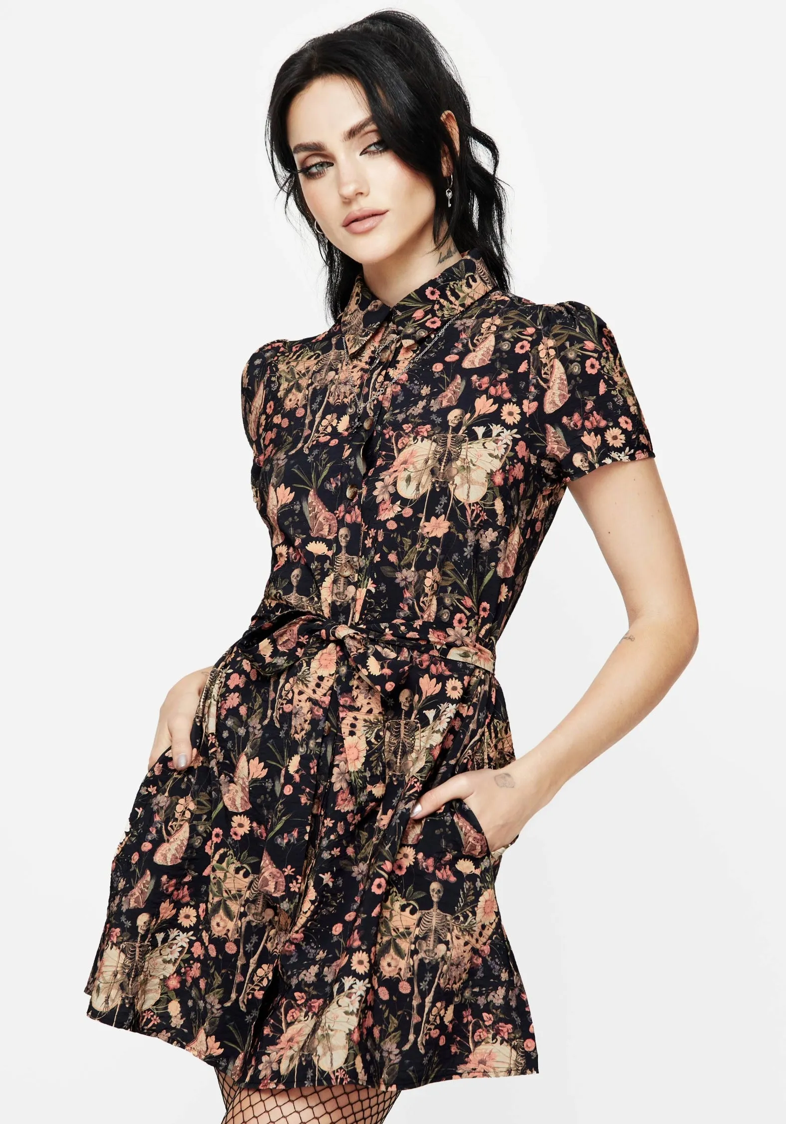 Pixie Floral Print Mini Shirt Dress Walk Mood