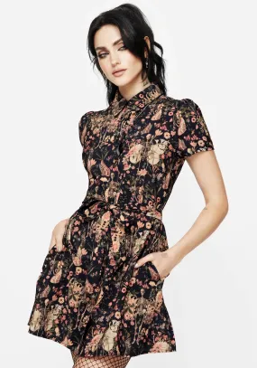 Pixie Floral Print Mini Shirt Dress Convertible Neckline