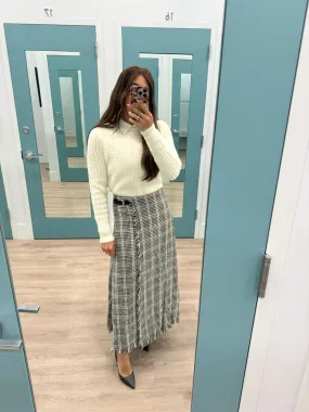 Neutrals Only Comfort Innovation Plaid Side Belt Back Pleat Skirt