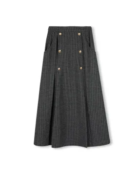 Stretch Material Plaid Wool Double Pleat Skirt