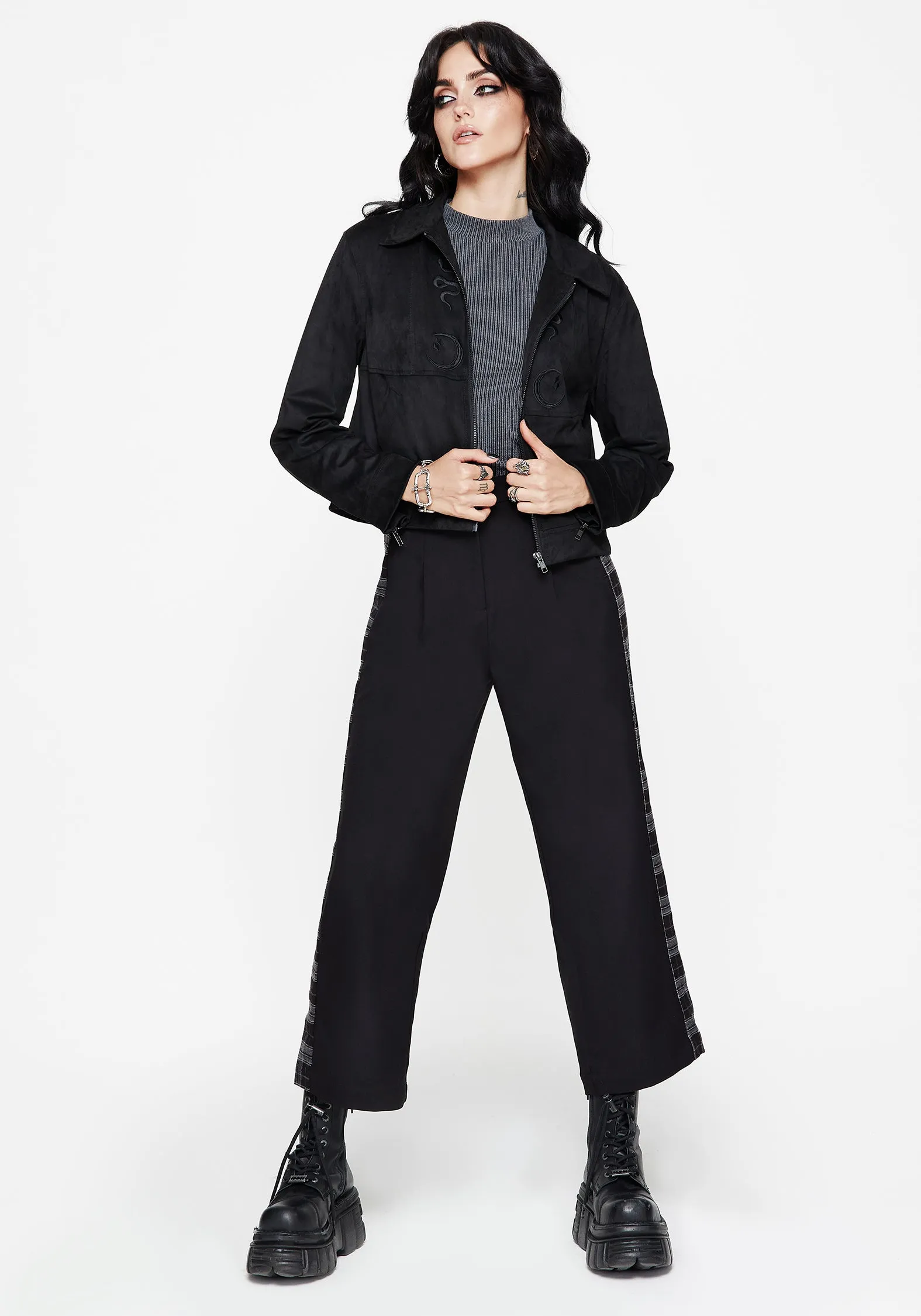 Fresh Style muted tone Plutone Spliced Check Straight Leg Trouser