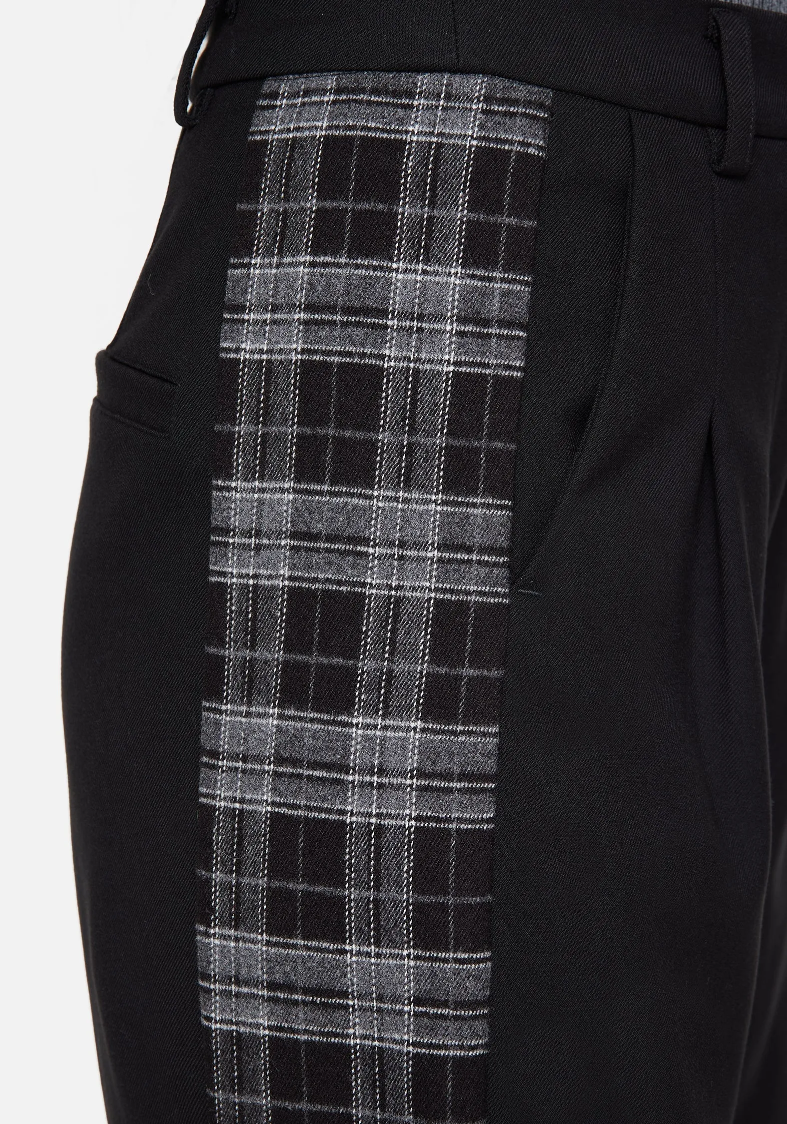 High Rise Metallic Finish Plutone Spliced Check Straight Leg Trouser