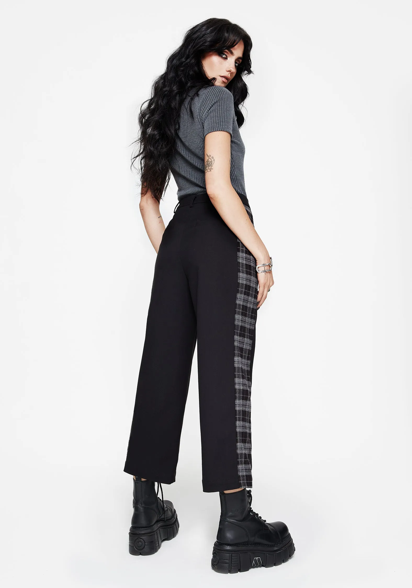 Plutone Spliced Check Straight Leg Trouser Wrinkle Resistant Finish Reinforced Hems