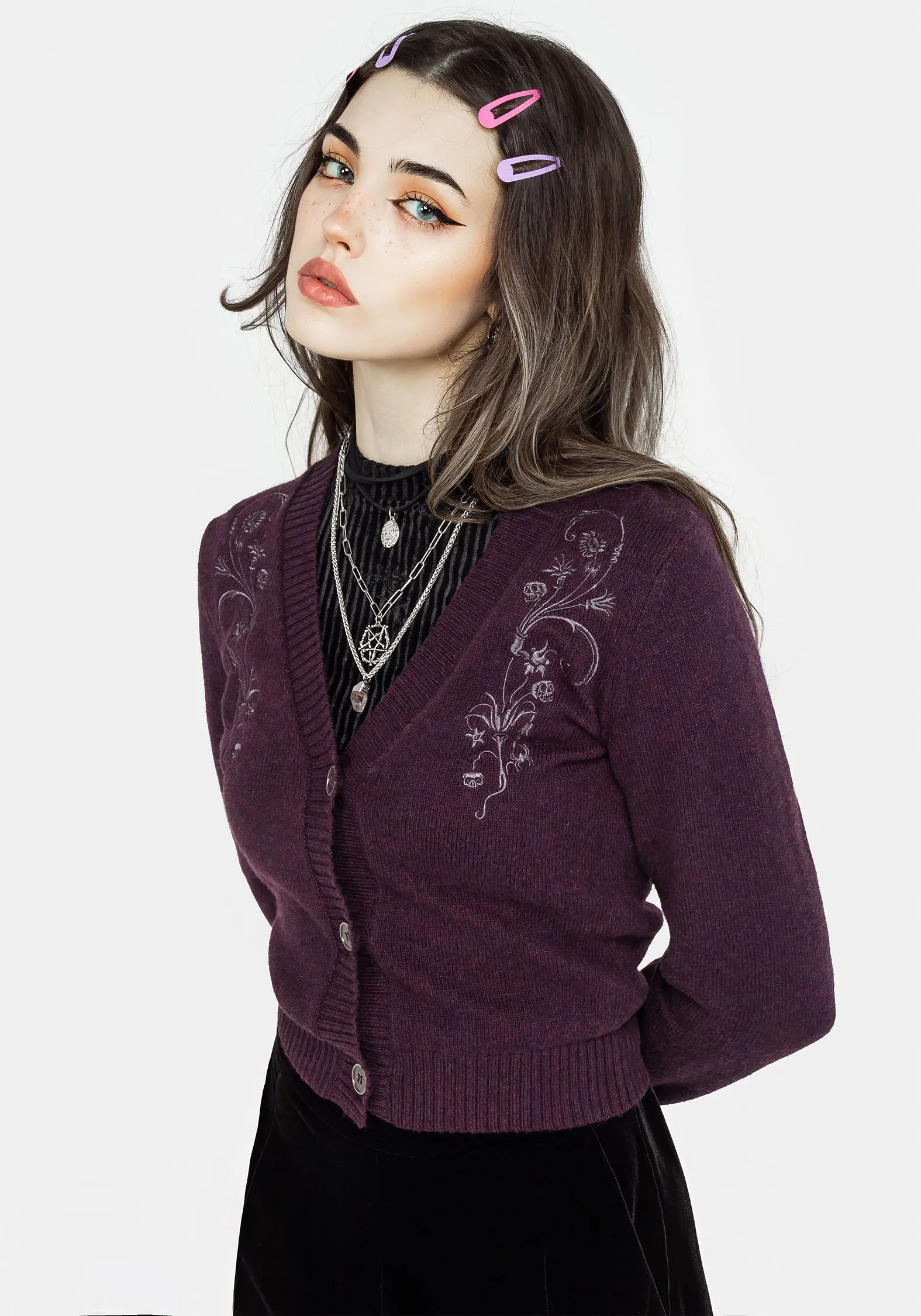 Poe Embroidered Cardigan Microfiber softness Day To Night