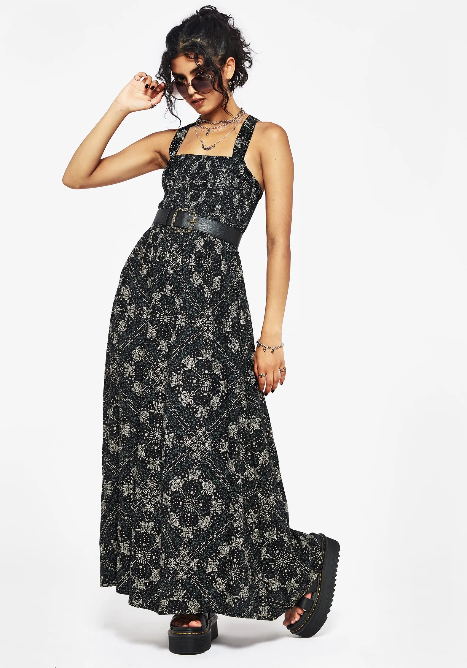 Poem Moth Print Cami Midaxi Dress Elegant Look