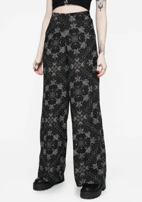 Holiday Travel Comfort Innovation Poem Moth Print Wide Leg Trousers