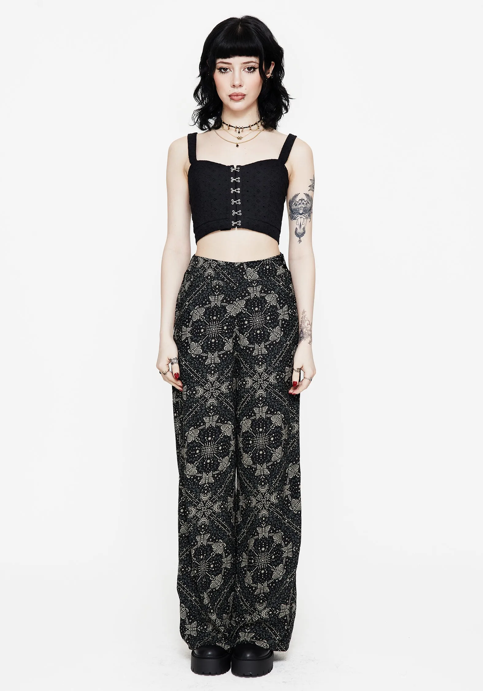Carbon Infused Fabric Basic Style Poem Moth Print Wide Leg Trousers