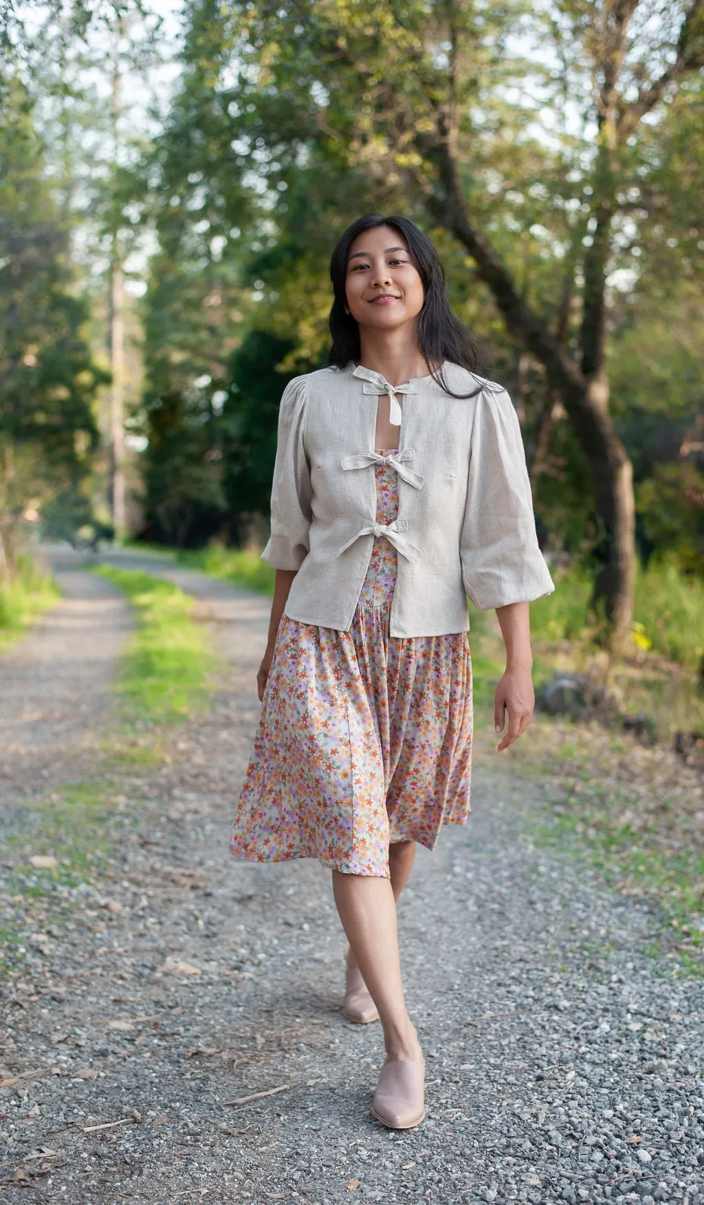 Poet Top in 100% Sand Linen Fashionable Look Breathable Mesh Panels