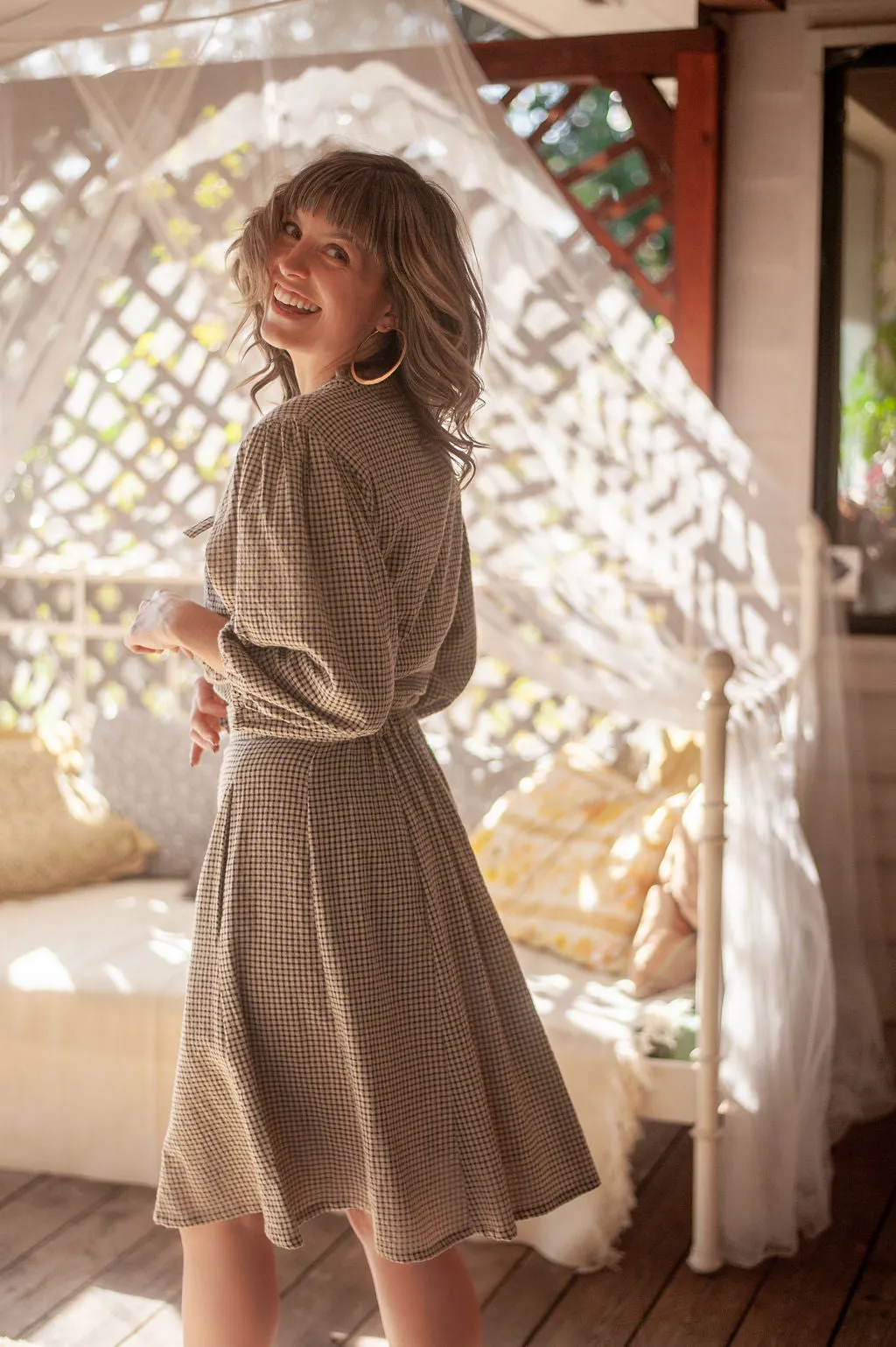 Poet Top in Black and Oat Cotton Gingham Essential Wardrobe