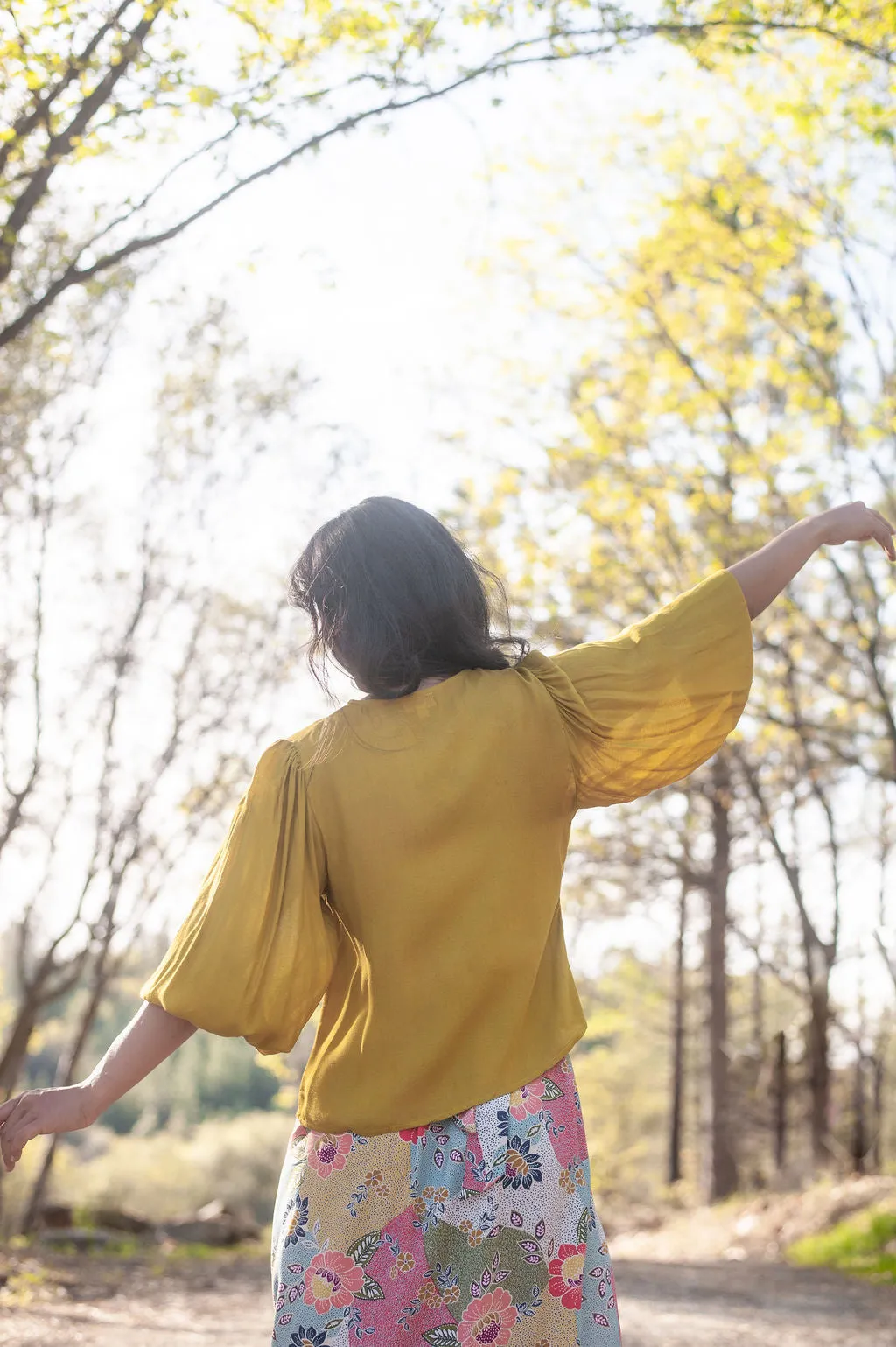 Snuggle Fit Poet Top in Mustard Crepe