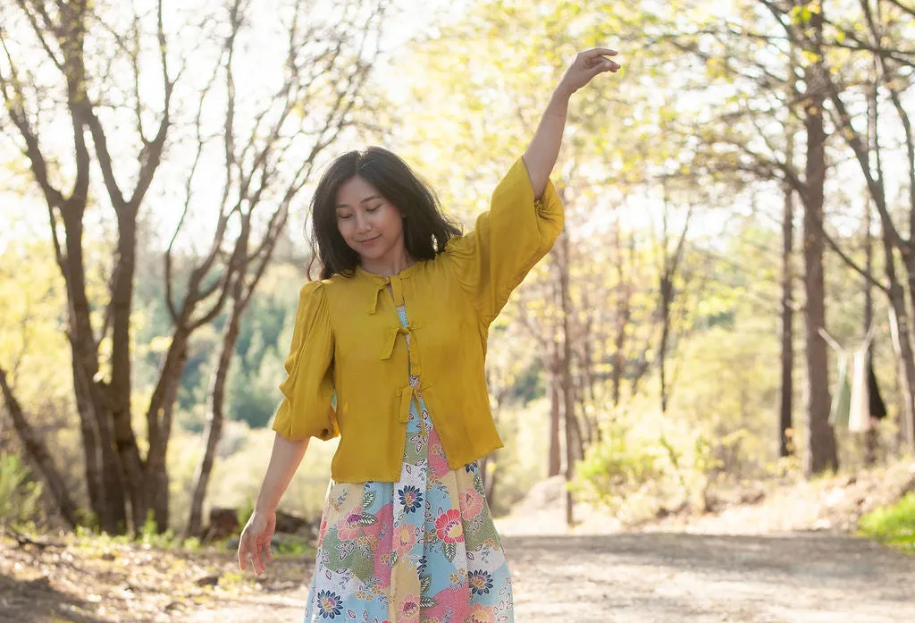 Poet Top in Mustard Crepe Soft Interior Layering Fashion