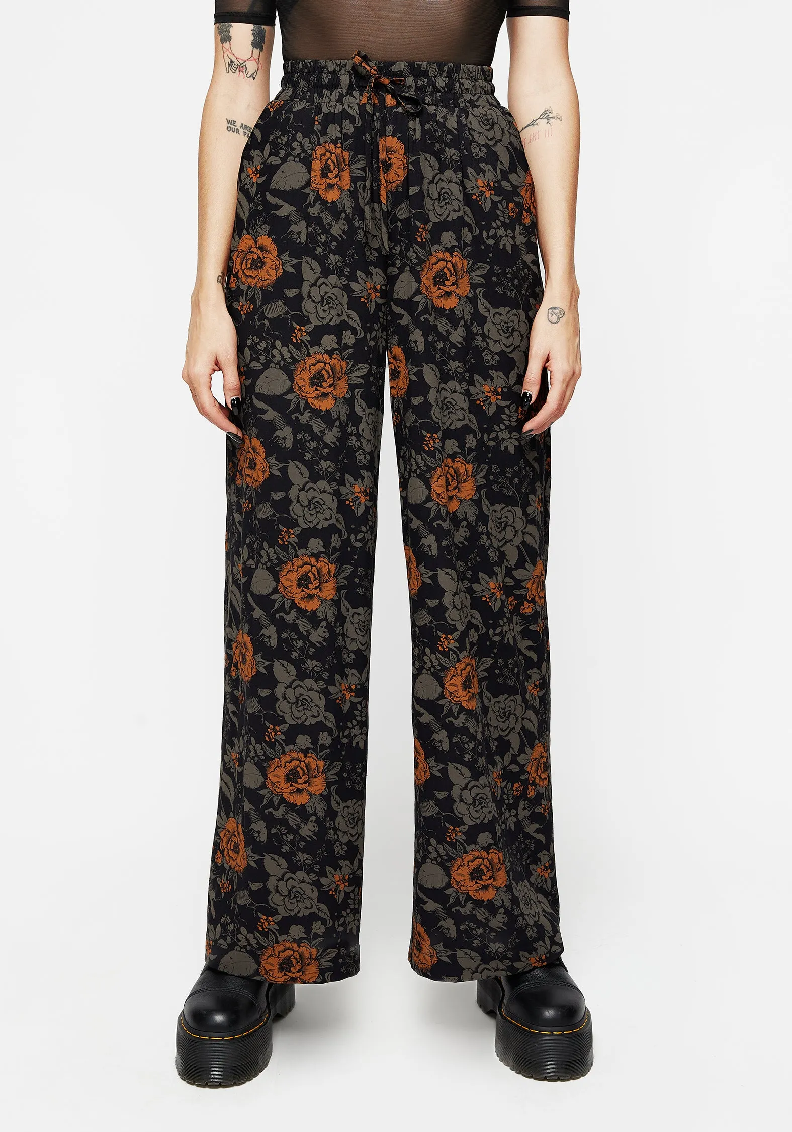 Mortify Floral Print Wide Leg Trousers Non Irritating Edges Natural Mood