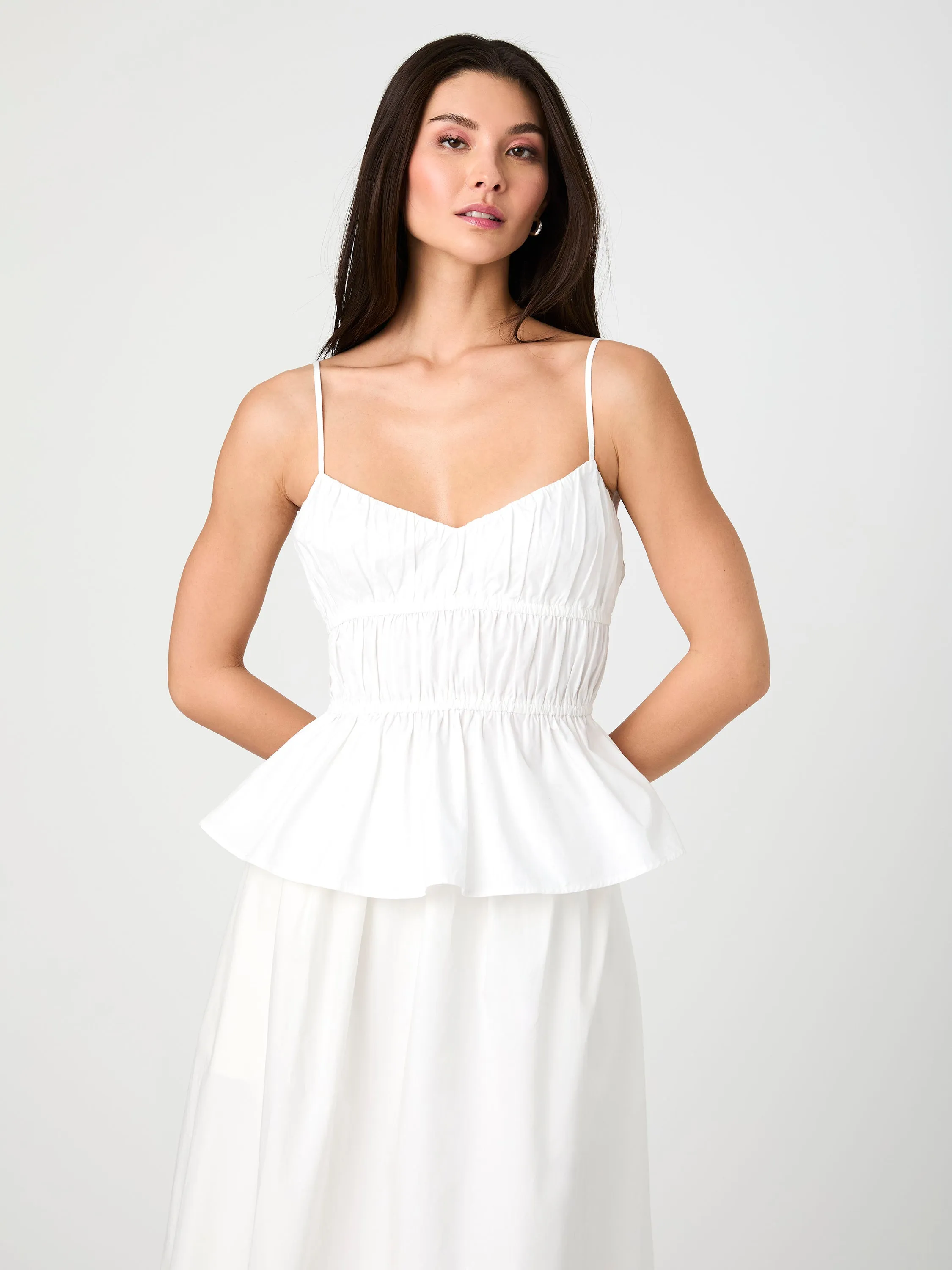 Poplin Strappy Peplum Top Basic Tank
