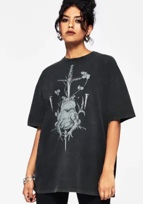 Anura Oversized Acid Wash Frog Graphic Print T-shirt Layering Essential