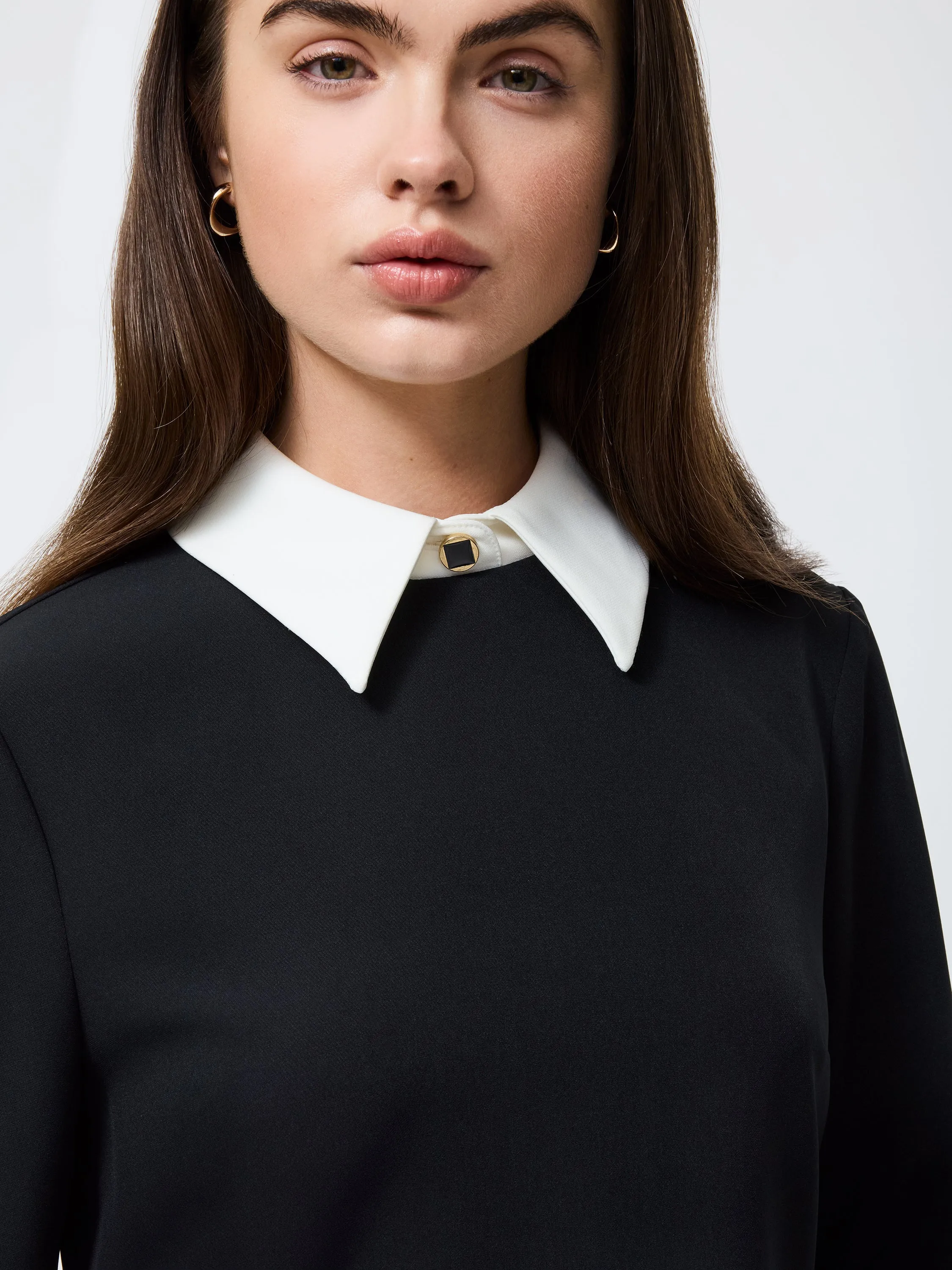 Cozy Drape TaglessDesign Echo Long Sleeve Collared Dress