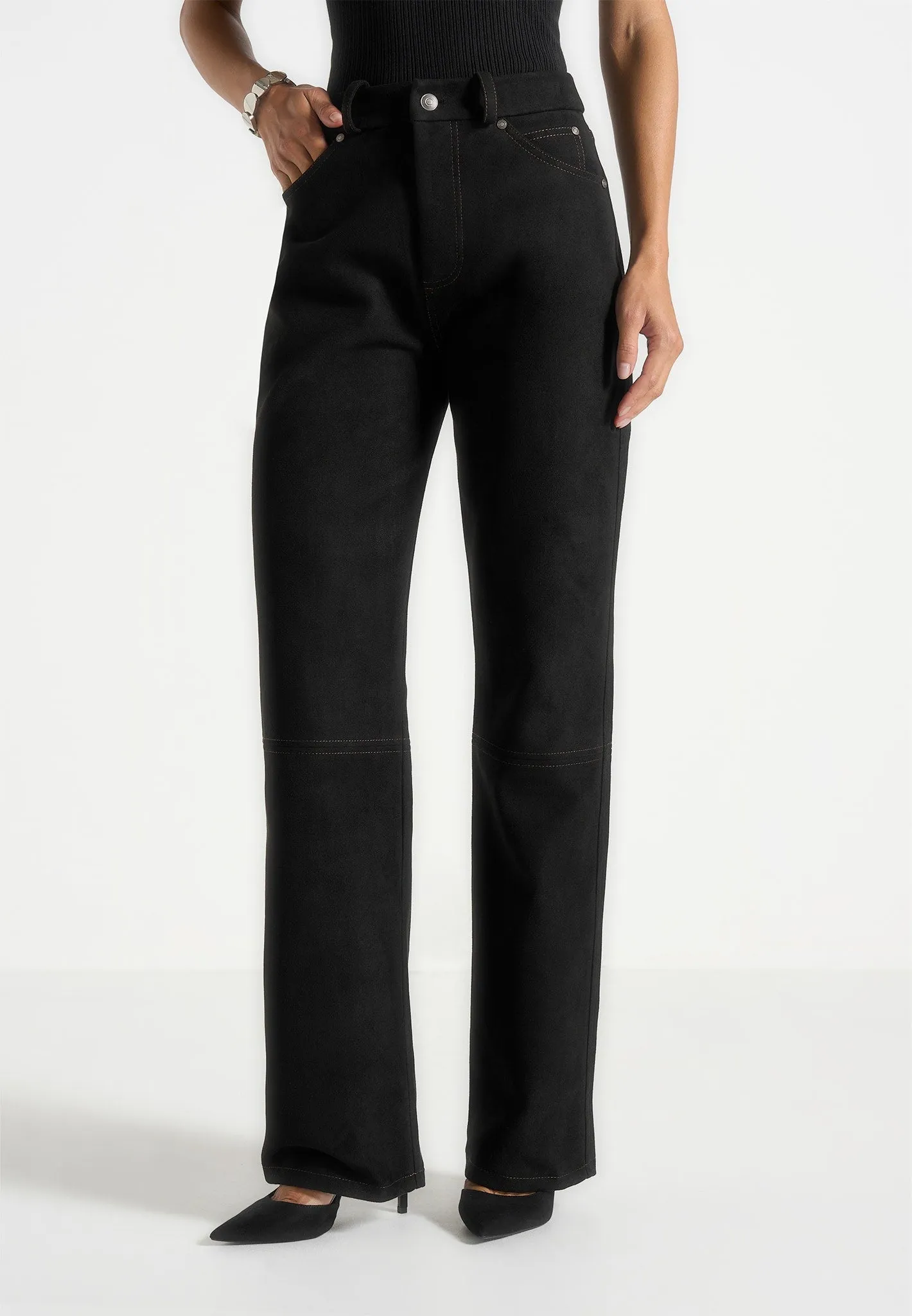 Sustainable Trend Setter Versatile Kalie - Suede Boyfriend Jeans - Black