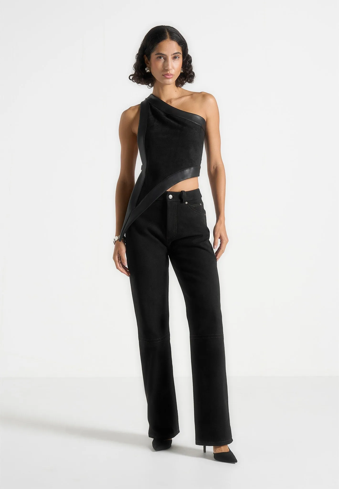 Kalie - Suede Boyfriend Jeans - Black Perfect for All Breathable Travel Outfit Brunch Outfit