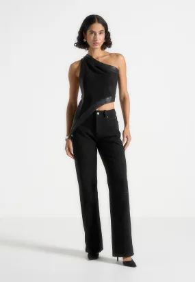Kalie - Suede Boyfriend Jeans - Black Perfect for All Breathable Travel Outfit Brunch Outfit