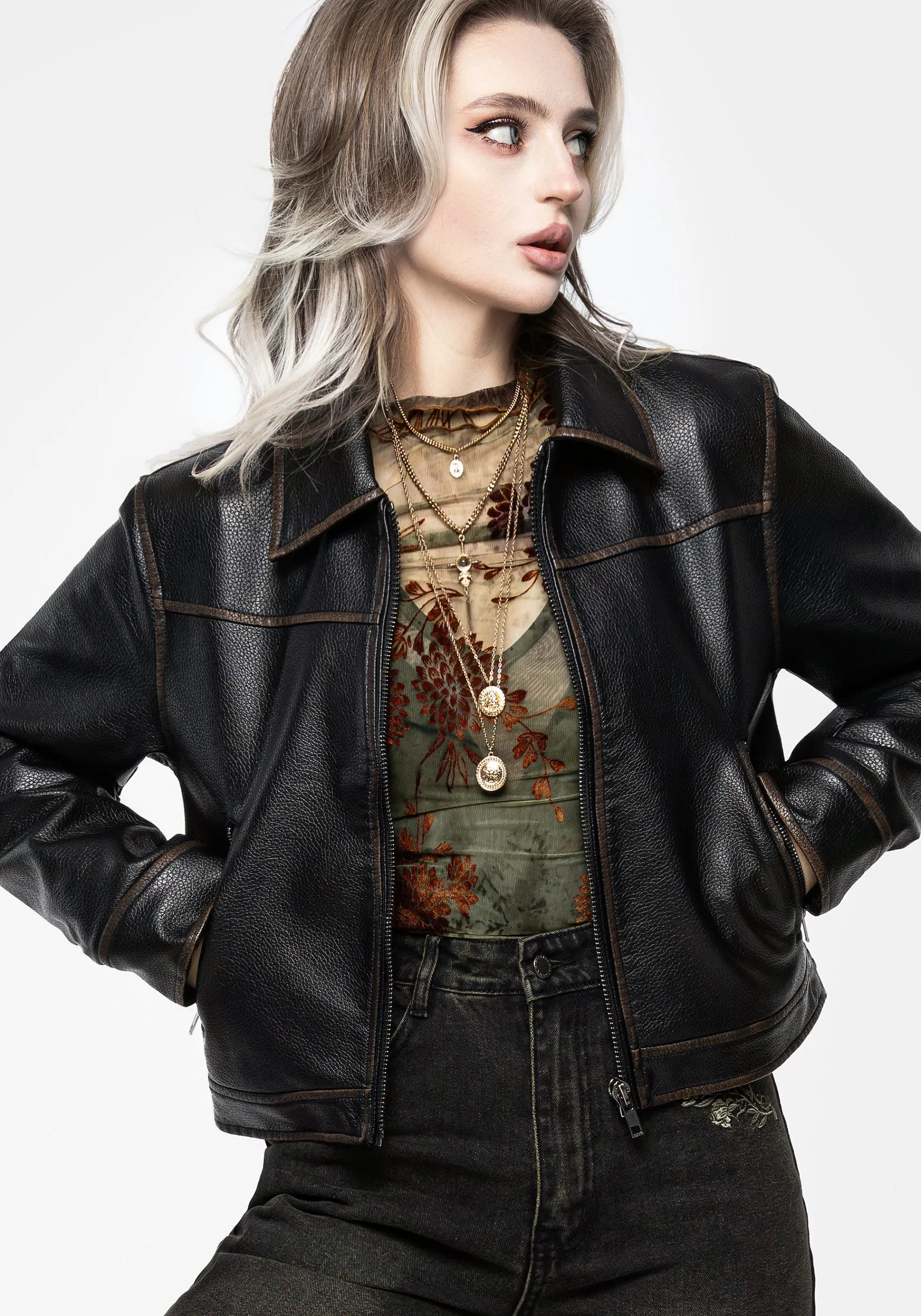 Eco Nice Ermania Crop Faux Leather Jacket