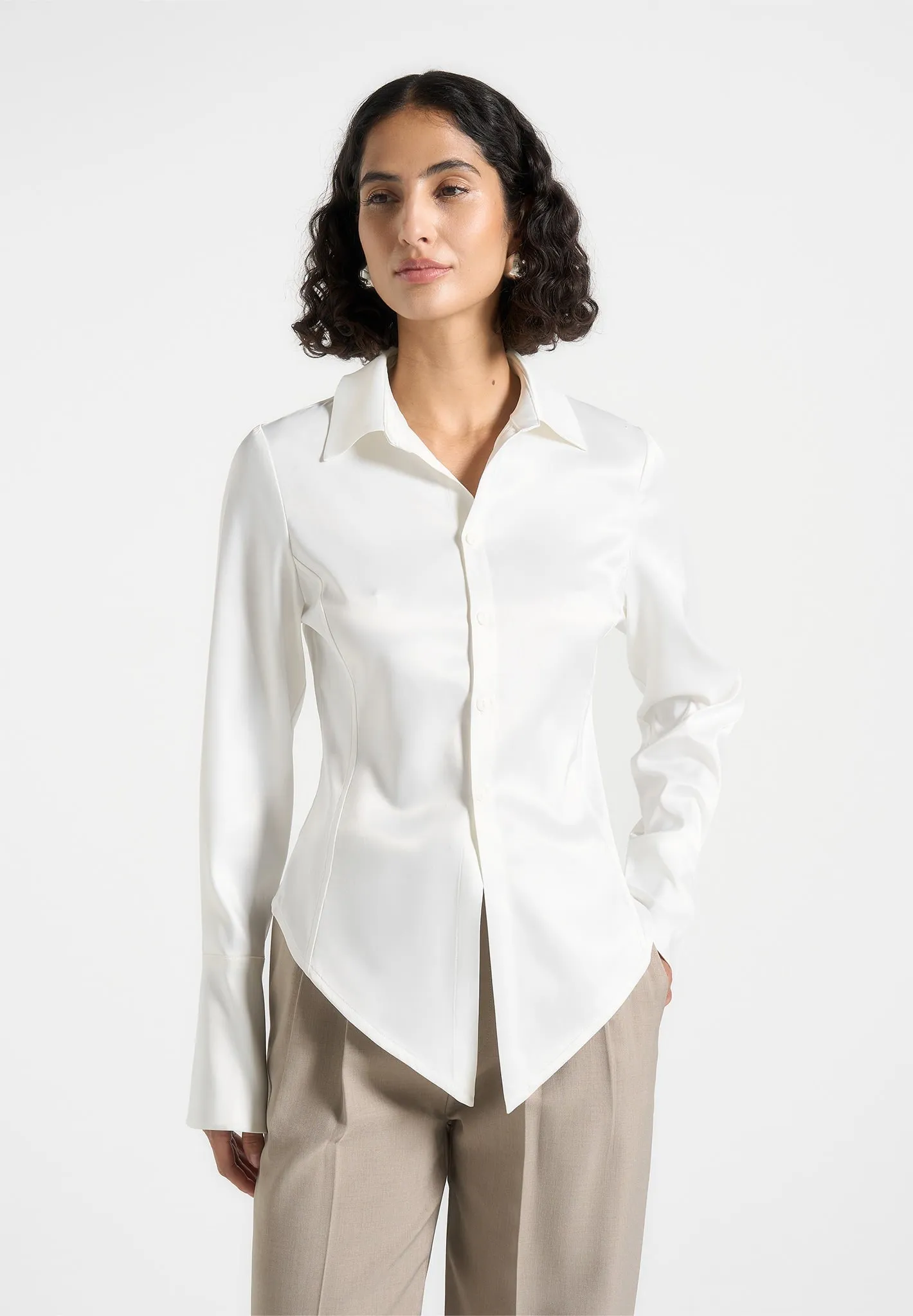 Urban Look Sonia - Angled Satin Shirt - White