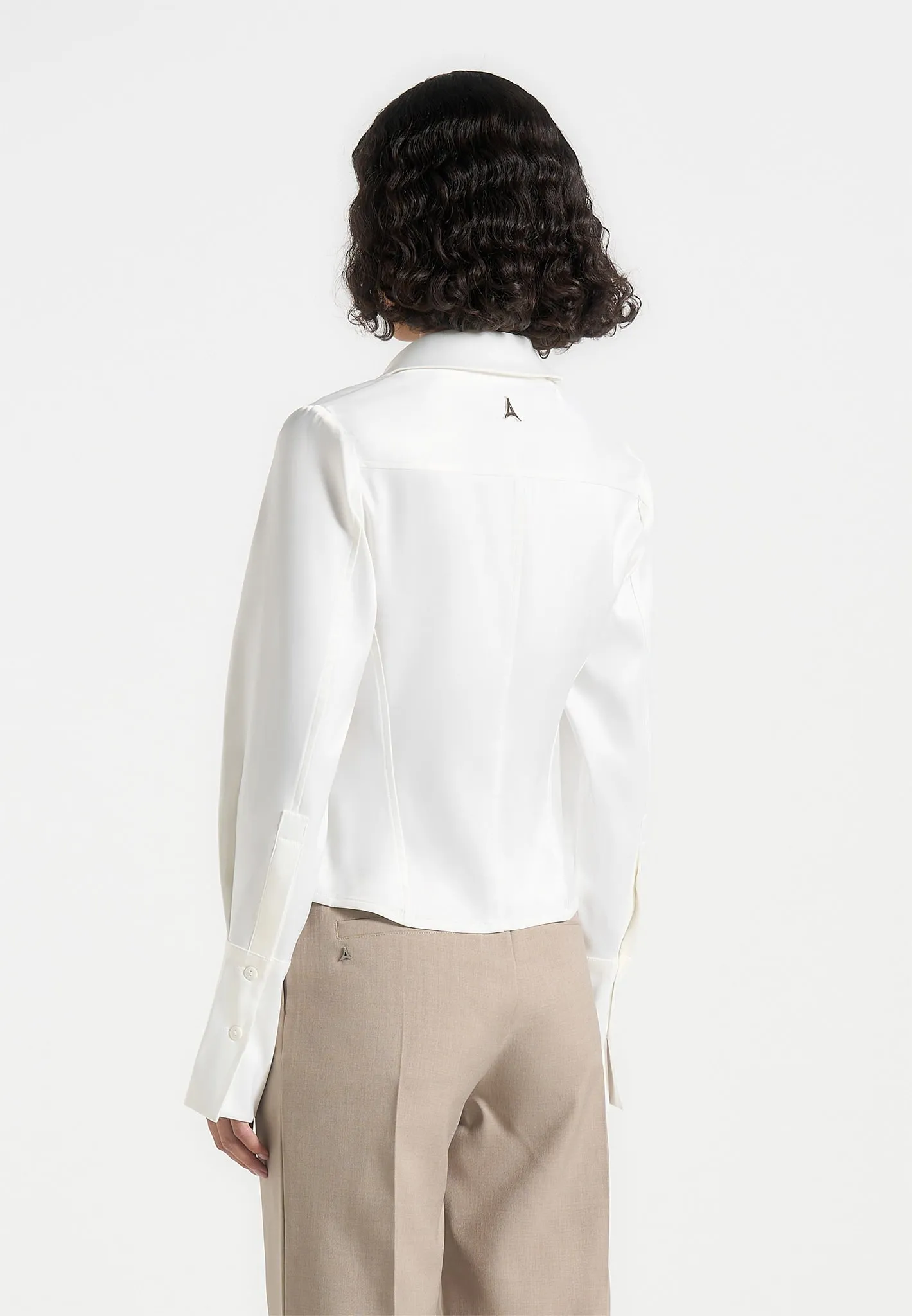 Sonia - Angled Satin Shirt - White Casual Wearable