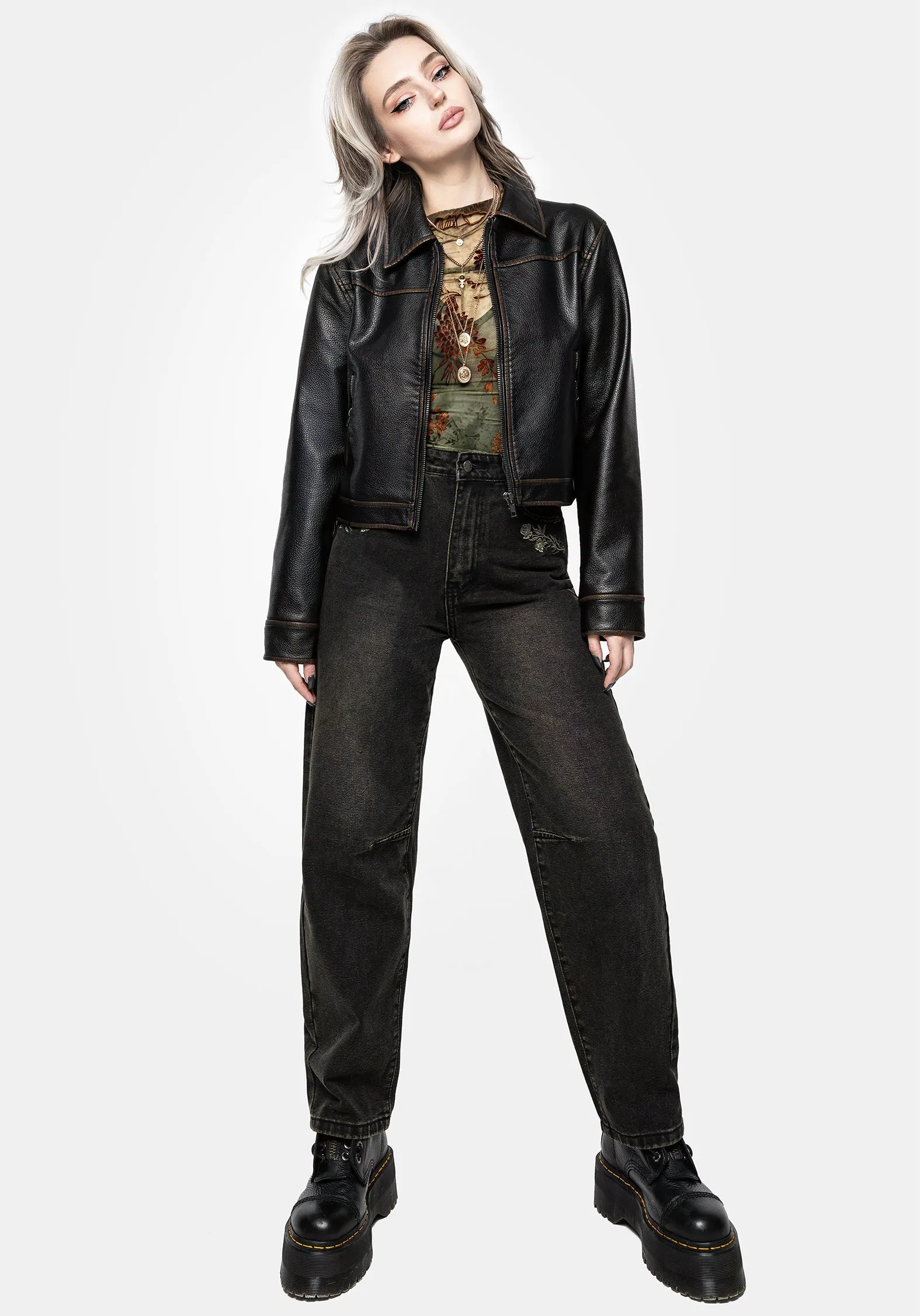 Cool Touch Veltha Floral Embroidered Denim Barrel Leg Jeans